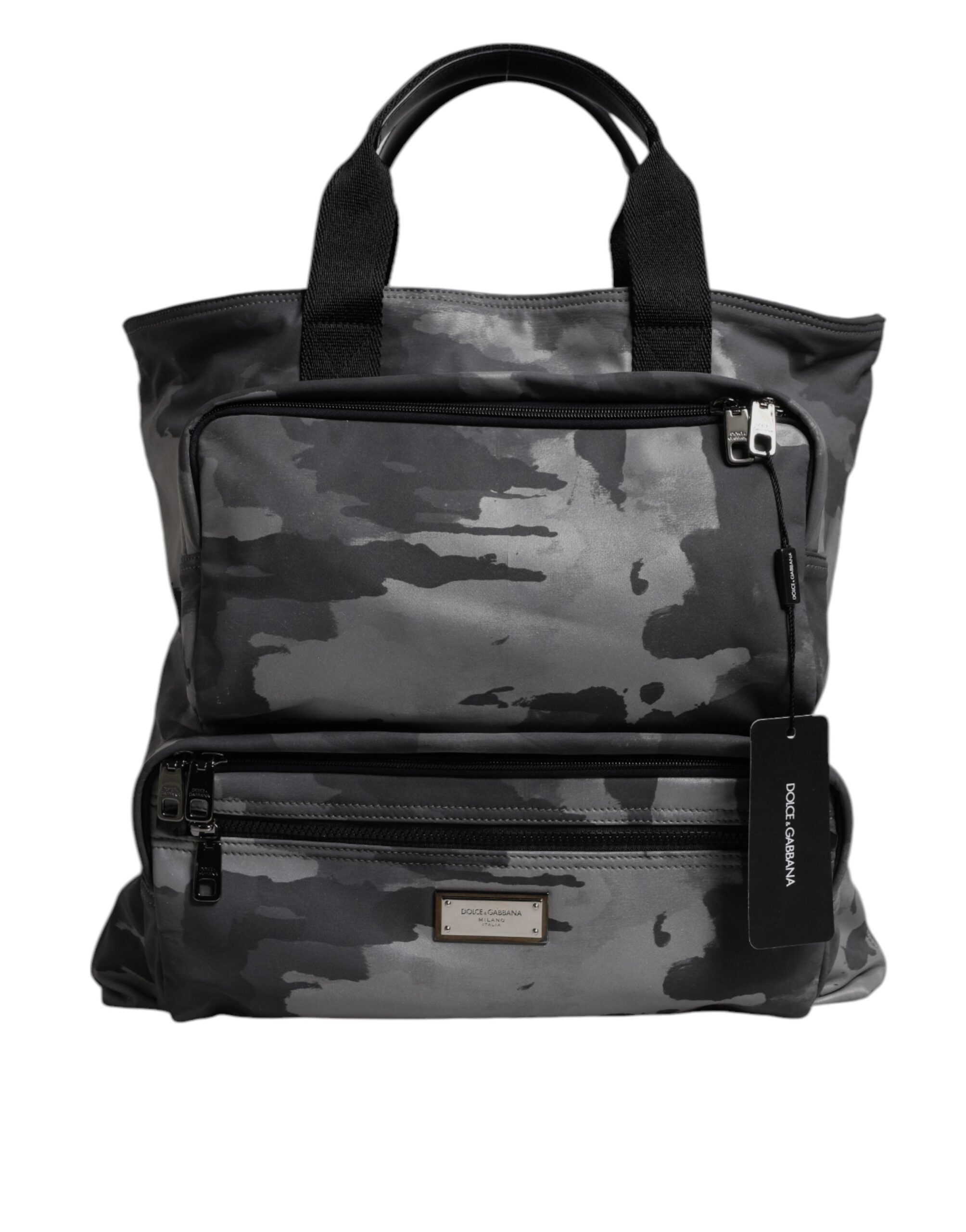 Geantă tote Dolce & Gabbana din bumbac gri camo cu compartimente multiple