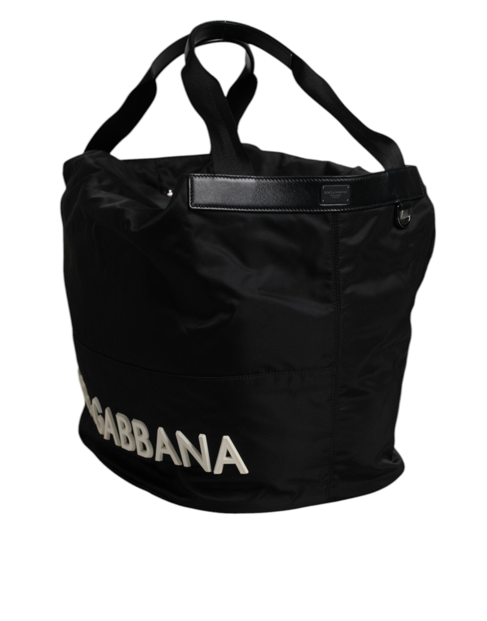Dolce & Gabbana – Schultertasche aus schwarzem Nylon mit weißem Logo