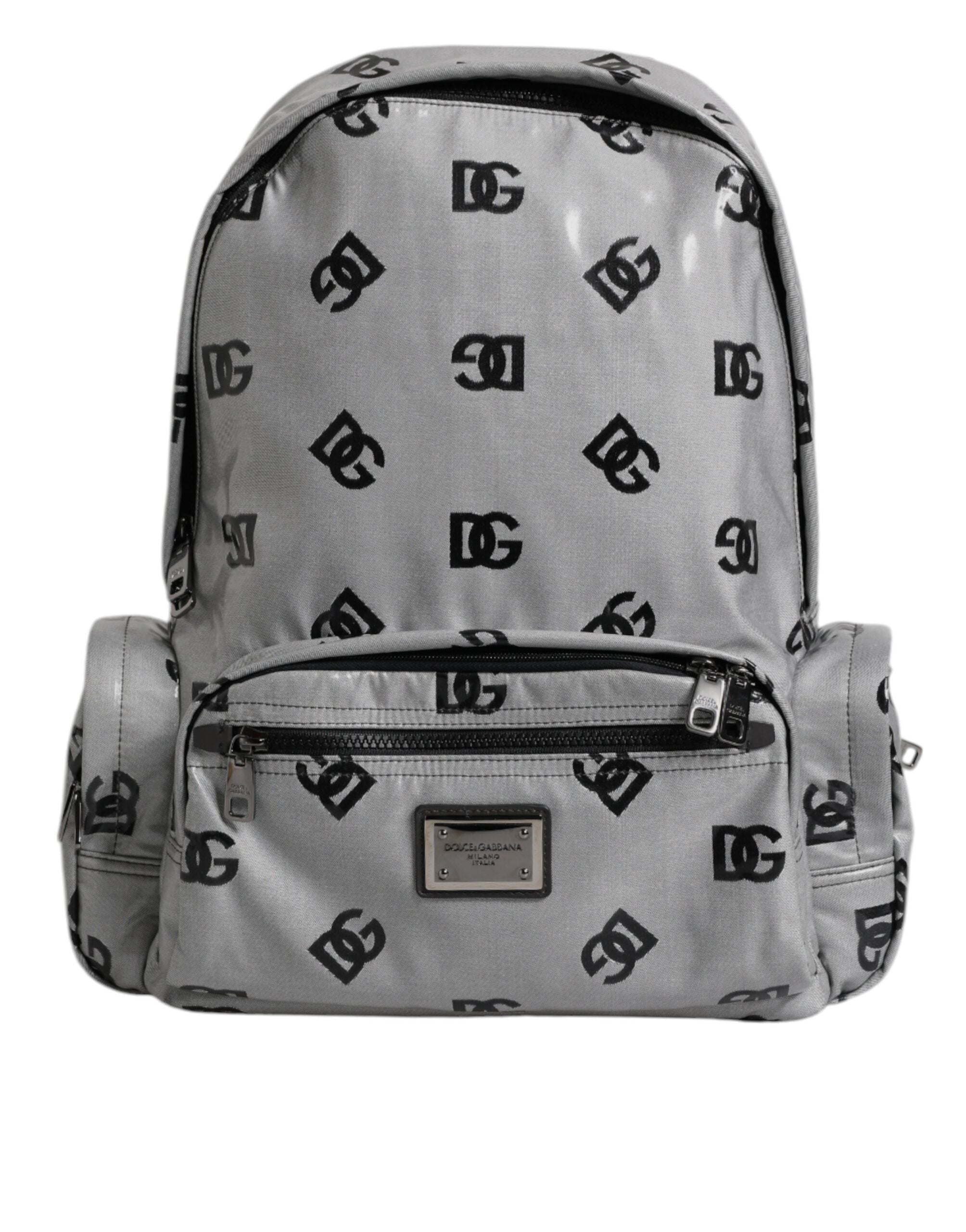 Rucsac Dolce & Gabbana din poliester gri negru cu placă cu logo DG