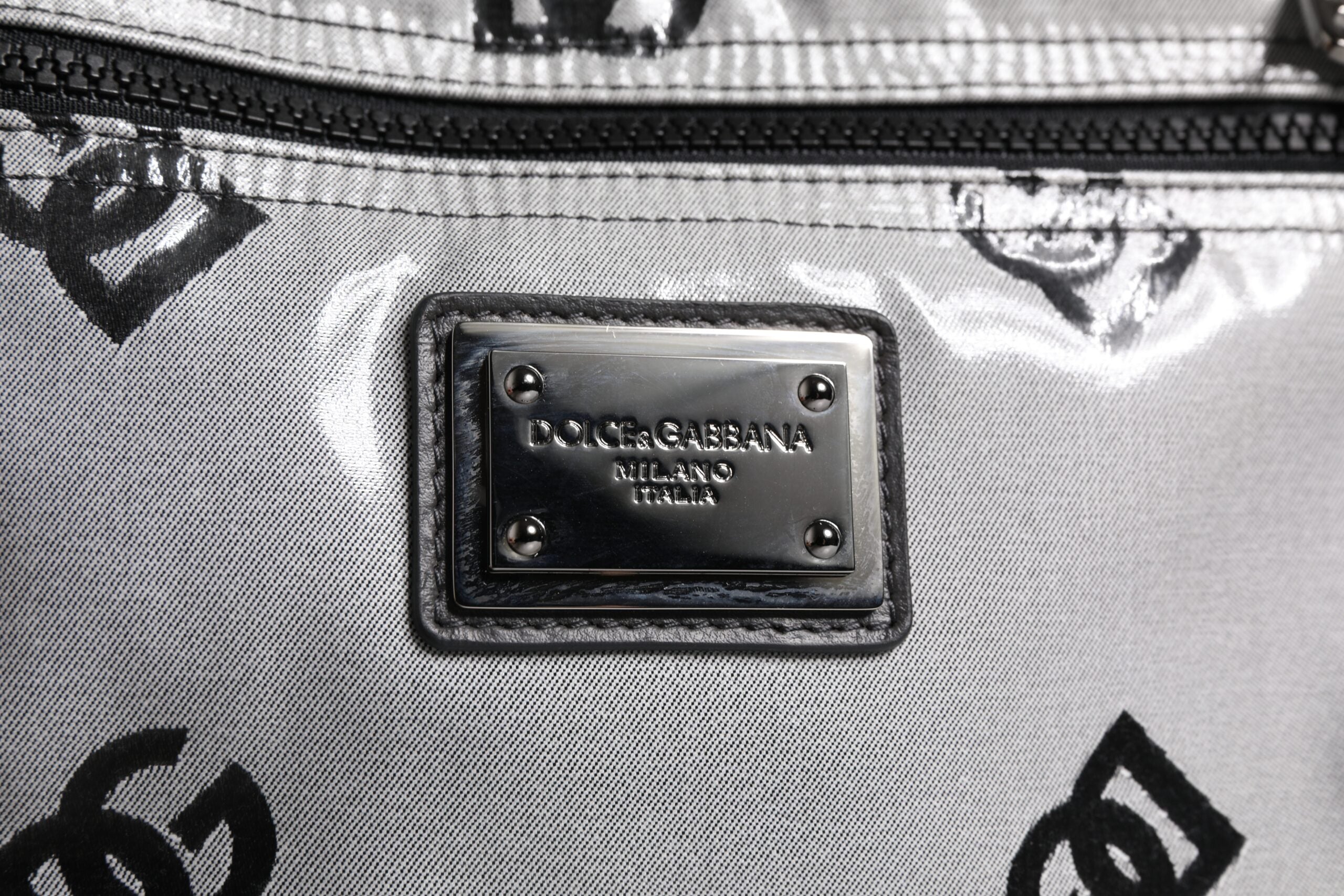 Rucsac Dolce & Gabbana din poliester gri negru cu placă cu logo DG