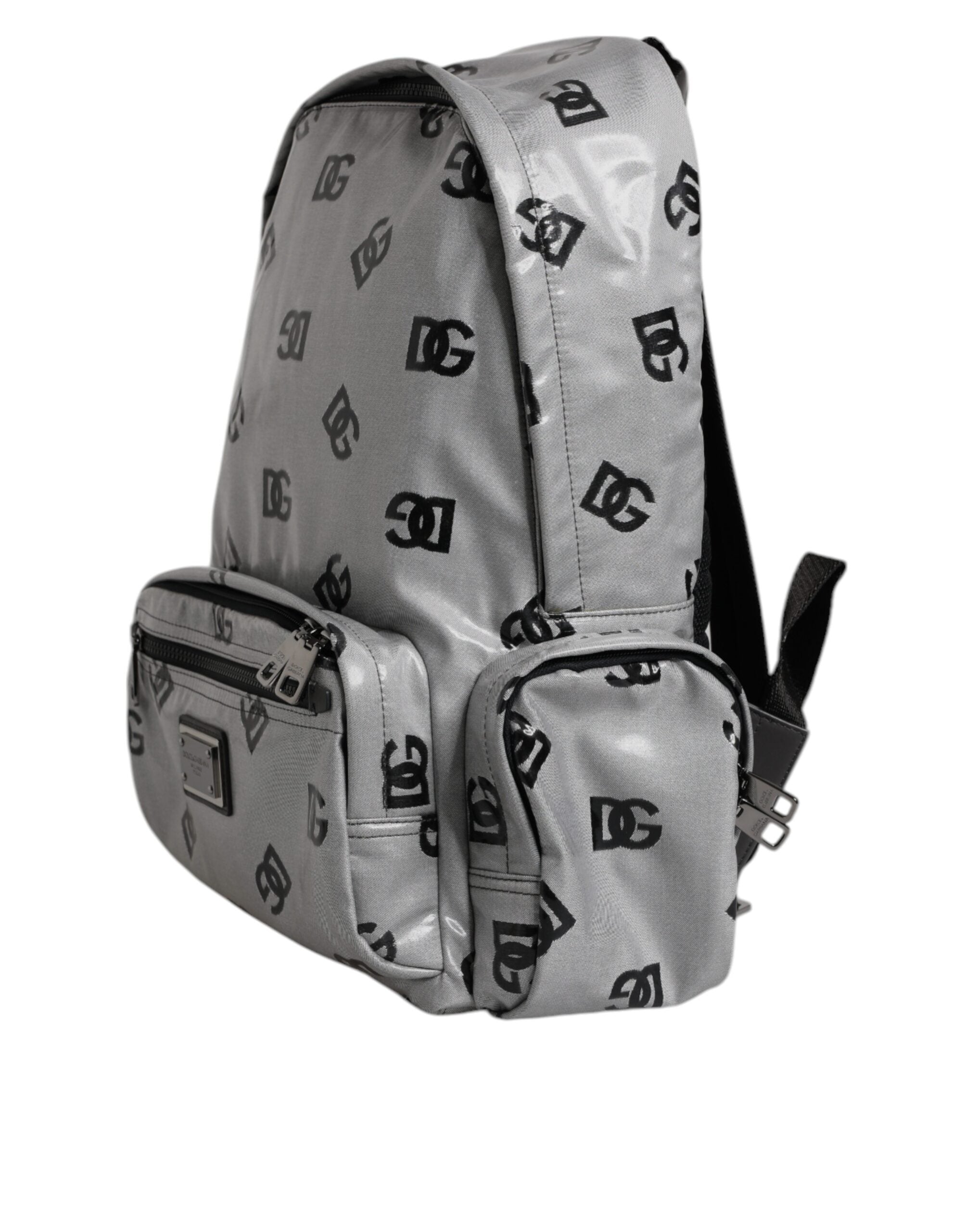 Rucsac Dolce & Gabbana din poliester gri negru cu placă cu logo DG