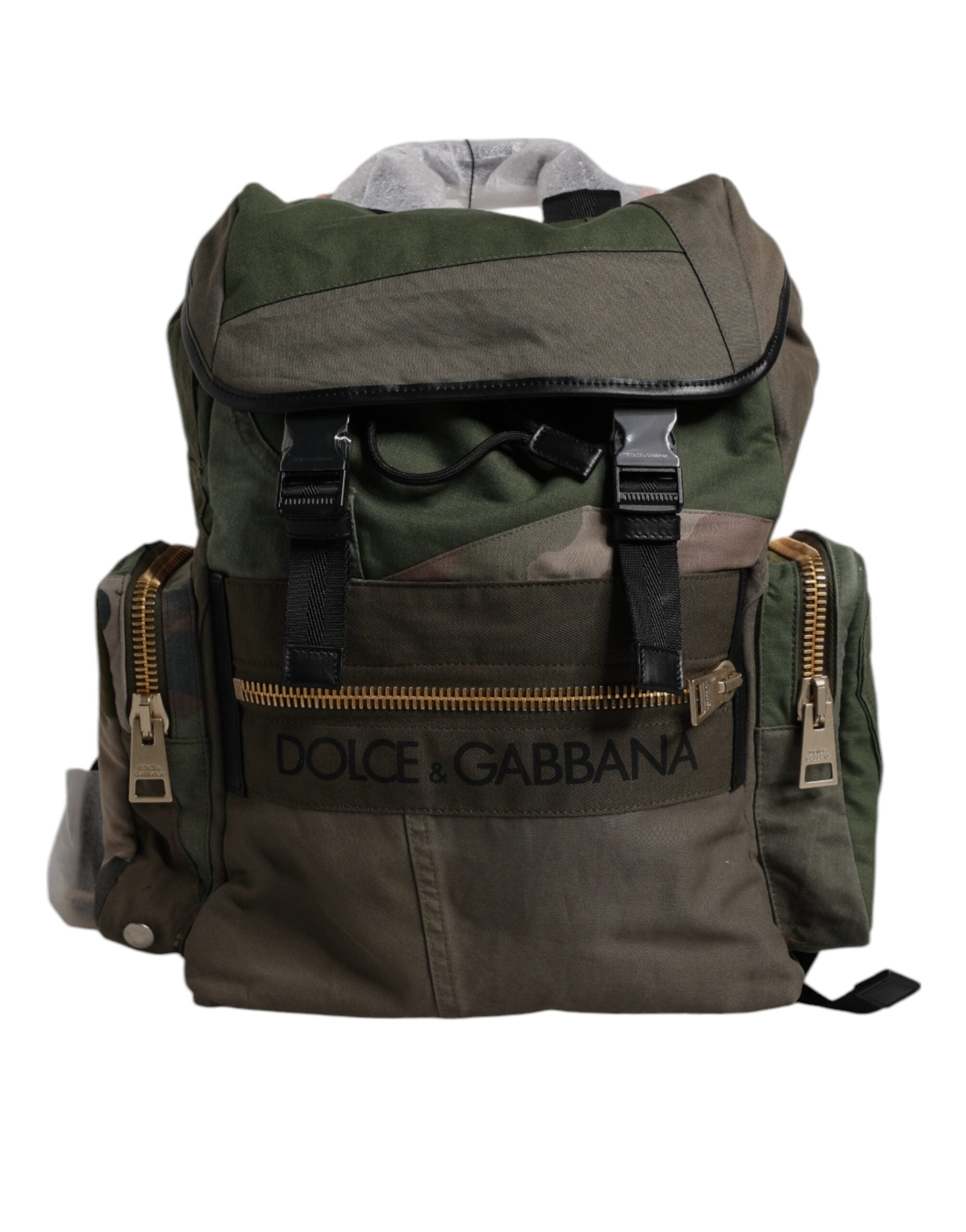 Rucsac de călătorie Dolce & Gabbana verde militar cu imprimeu patchwork