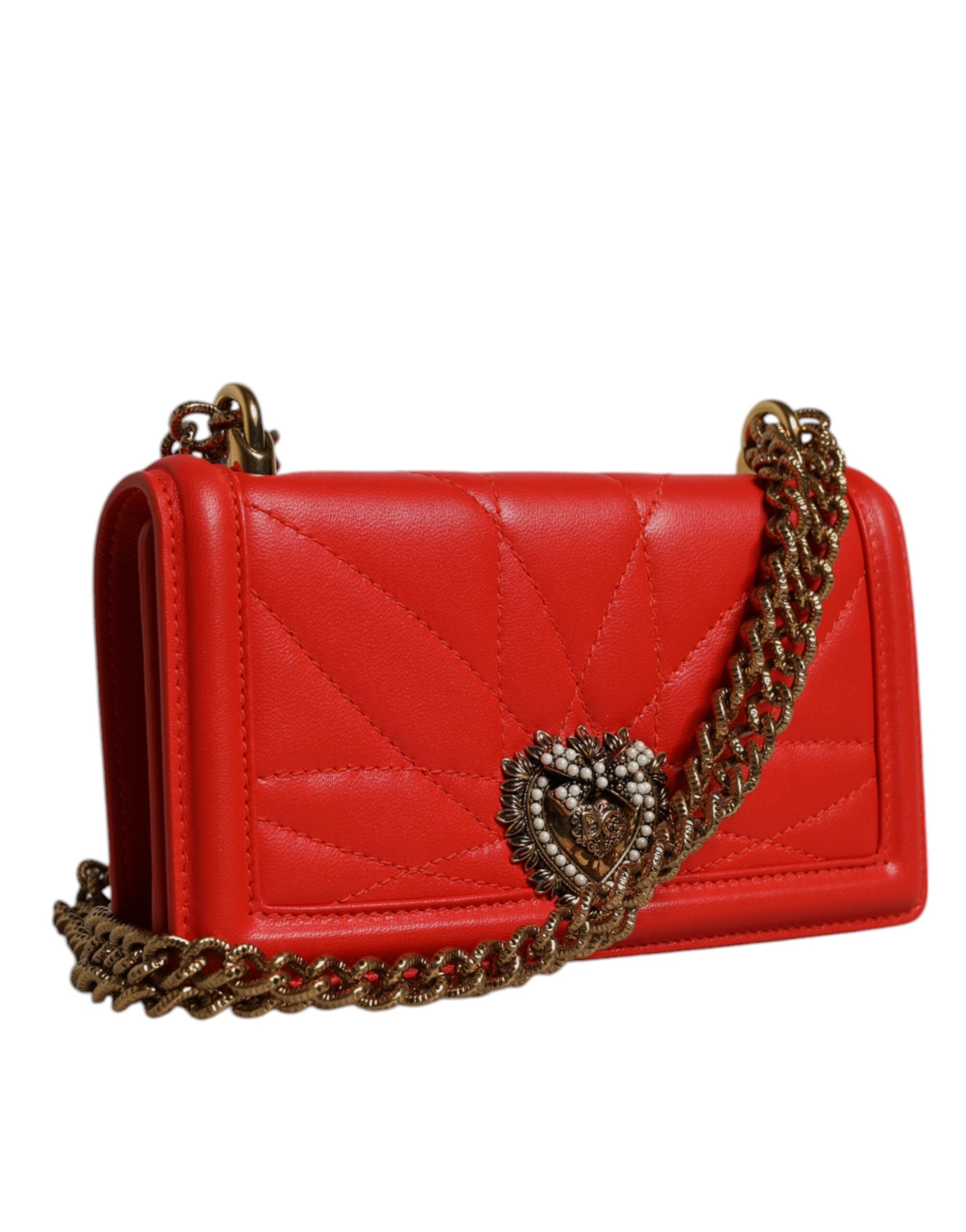 Geantă de telefon Dolce & Gabbana Devotion matlasată roșie cu lanț crossbody