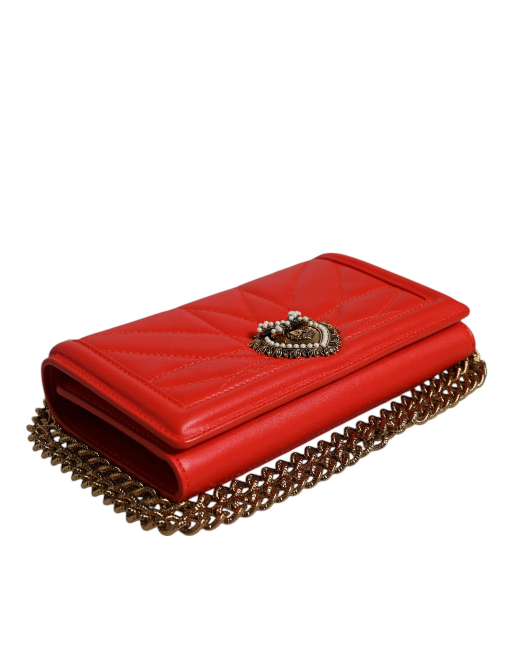 Geantă de telefon Dolce & Gabbana Devotion matlasată roșie cu lanț crossbody