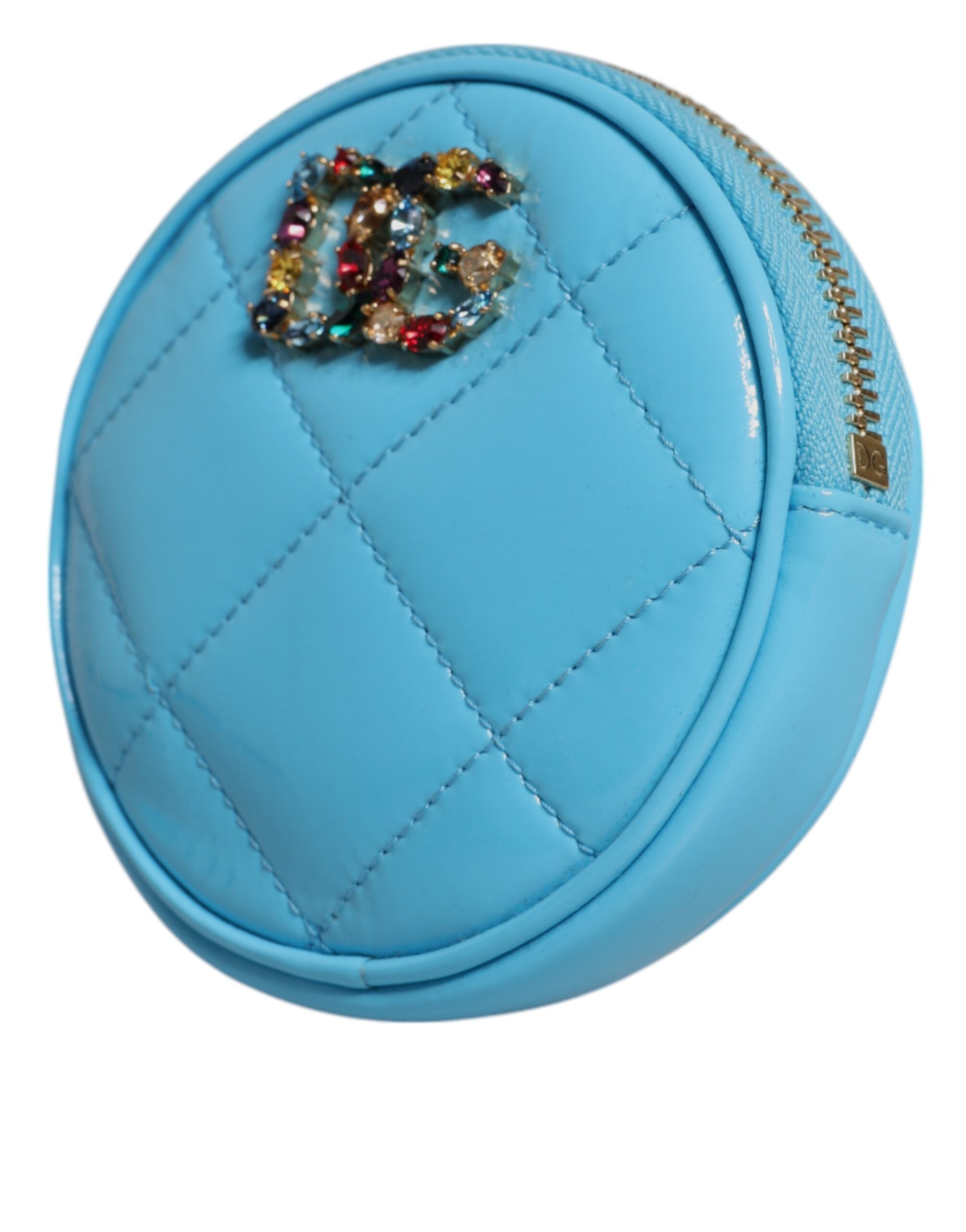 Portofel rotund Dolce & Gabbana albastru deschis din piele de miel cu cristale DG