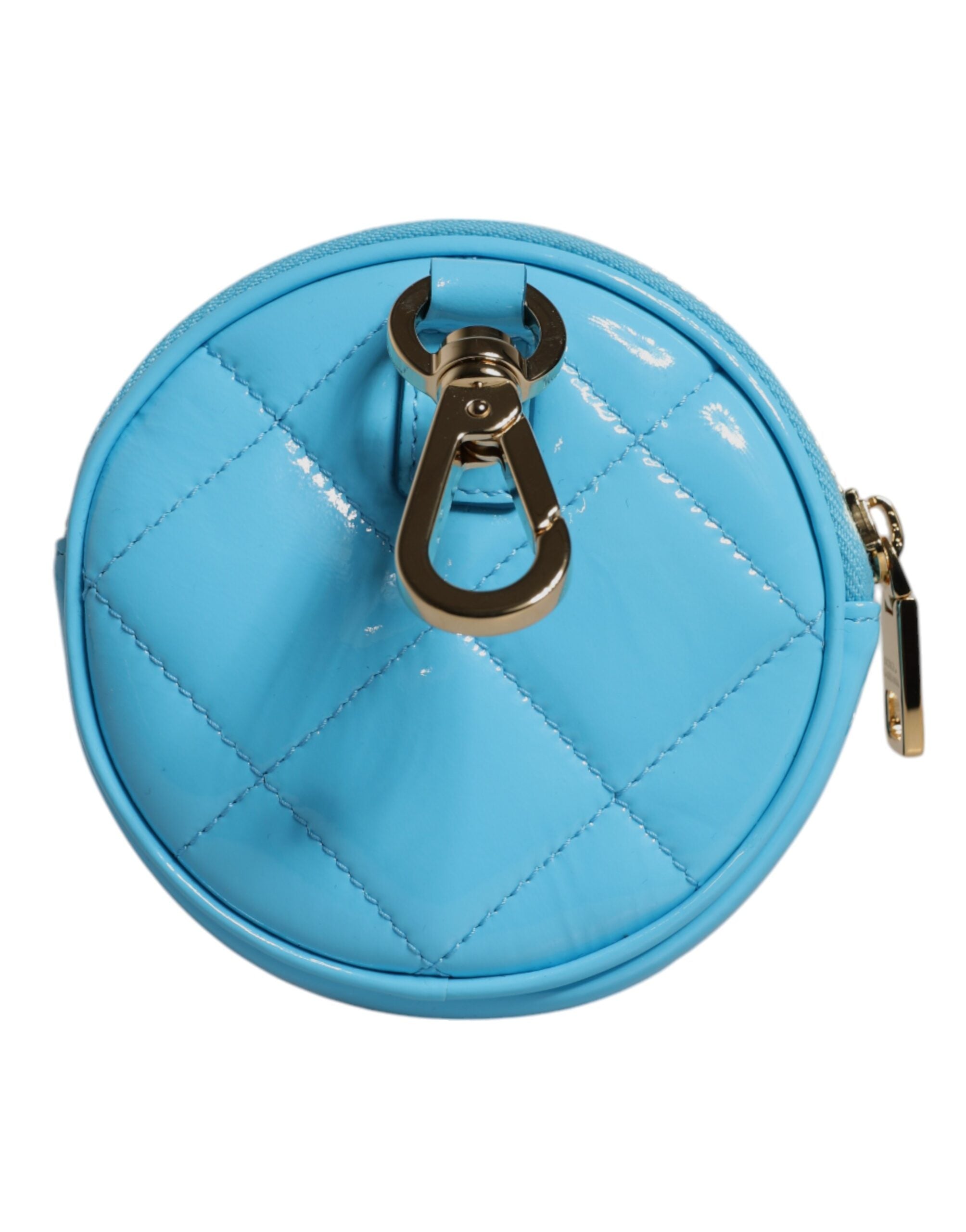 Portofel rotund Dolce & Gabbana albastru deschis din piele de miel cu cristale DG