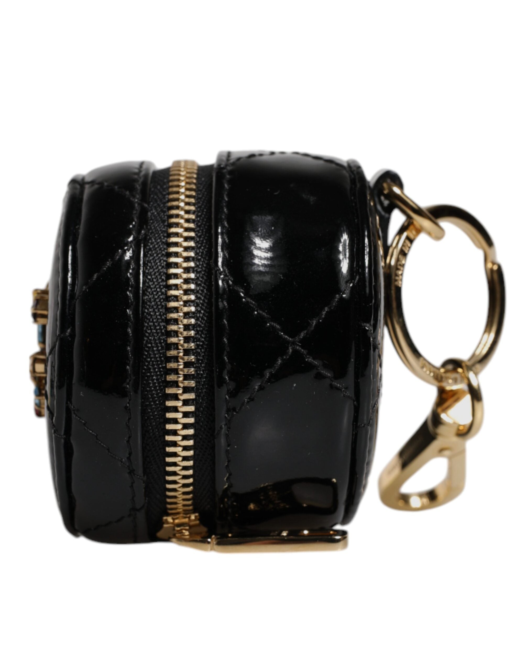 Portofel rotund Dolce & Gabbana din piele de miel neagră cu cristale DG