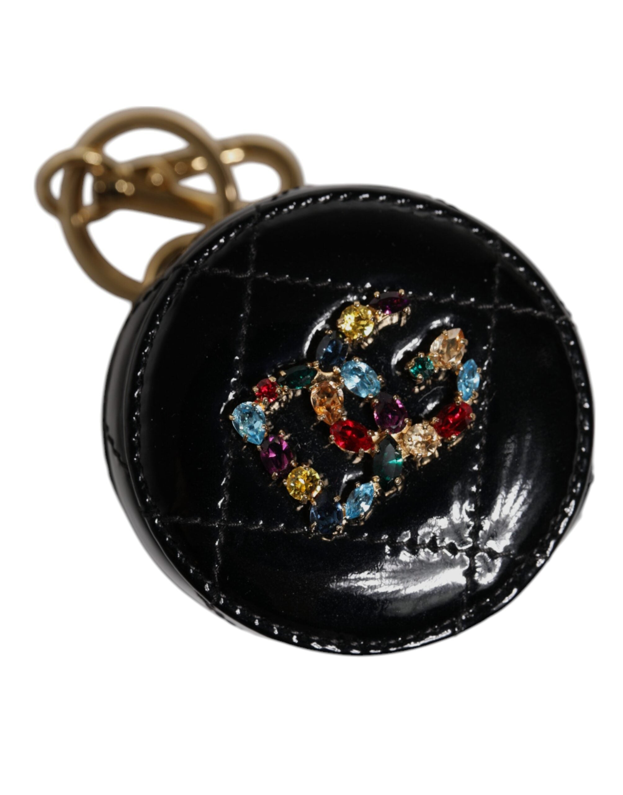 Portofel rotund Dolce & Gabbana din piele de miel neagră cu cristale DG