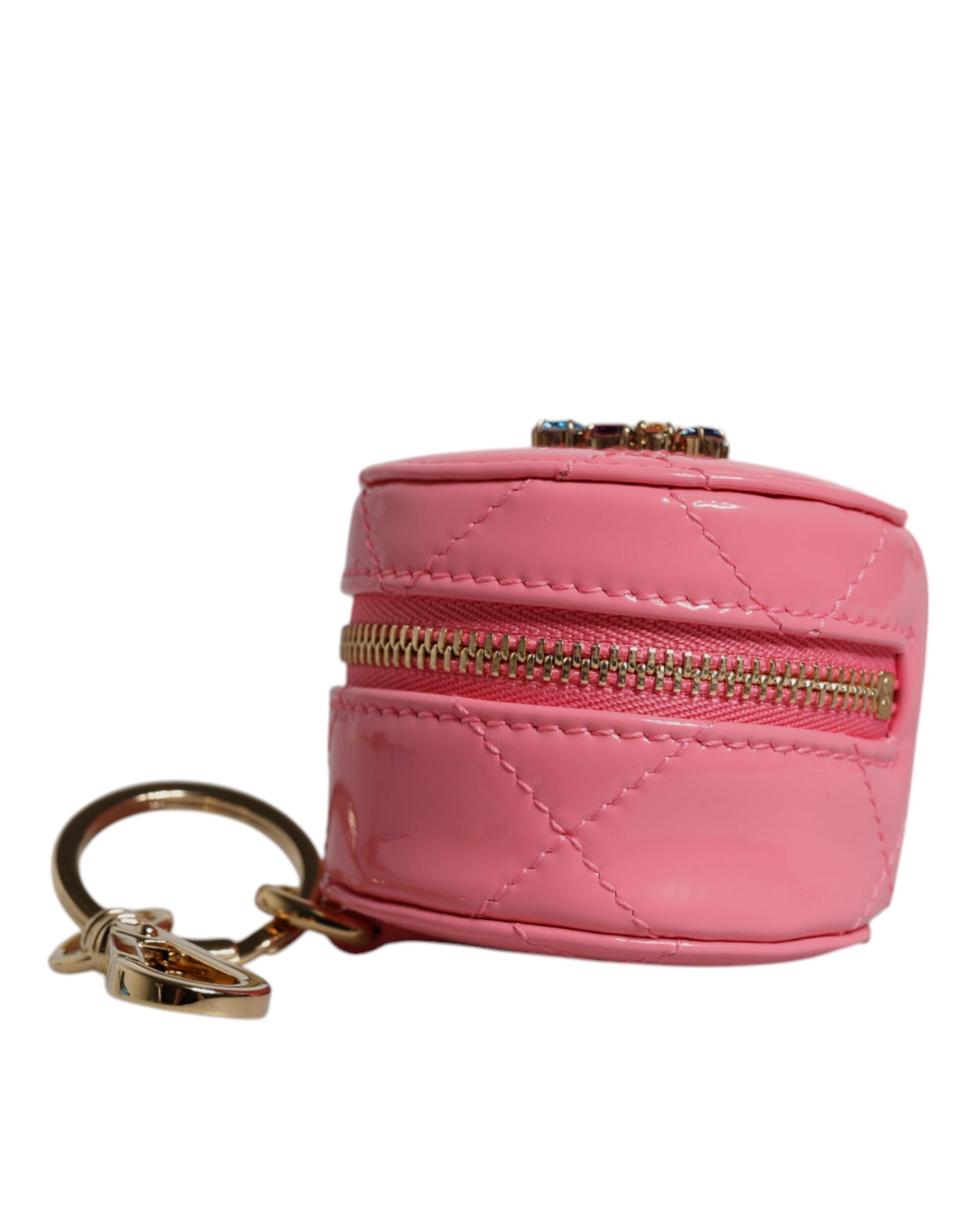 Portofel rotund Dolce & Gabbana din piele de miel roz cu cristale DG