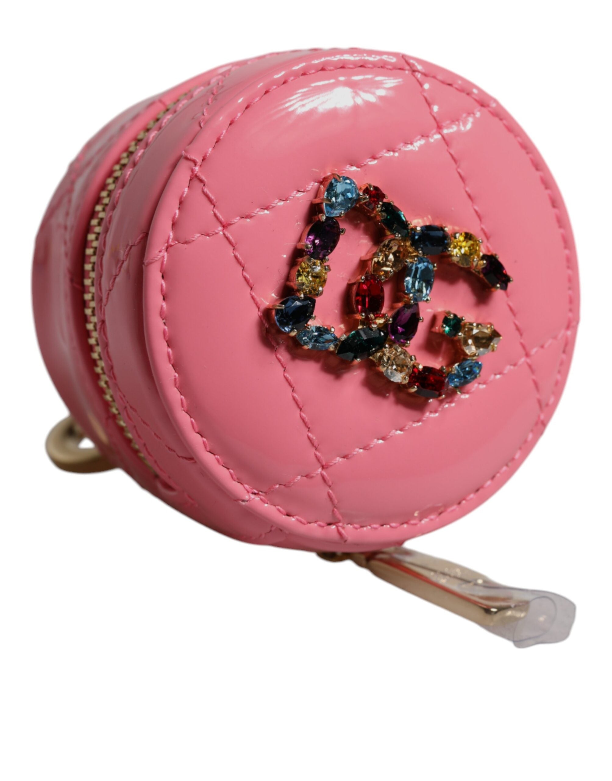 Portofel rotund Dolce & Gabbana din piele de miel roz cu cristale DG