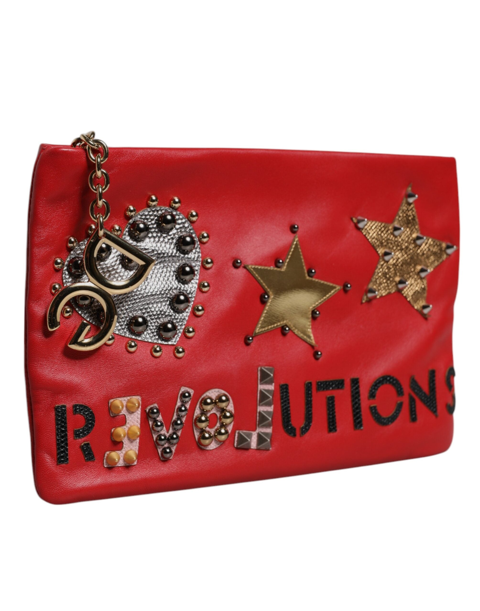 Dolce & Gabbana – Rote Clutch aus verziertem Leder „Revolutions“