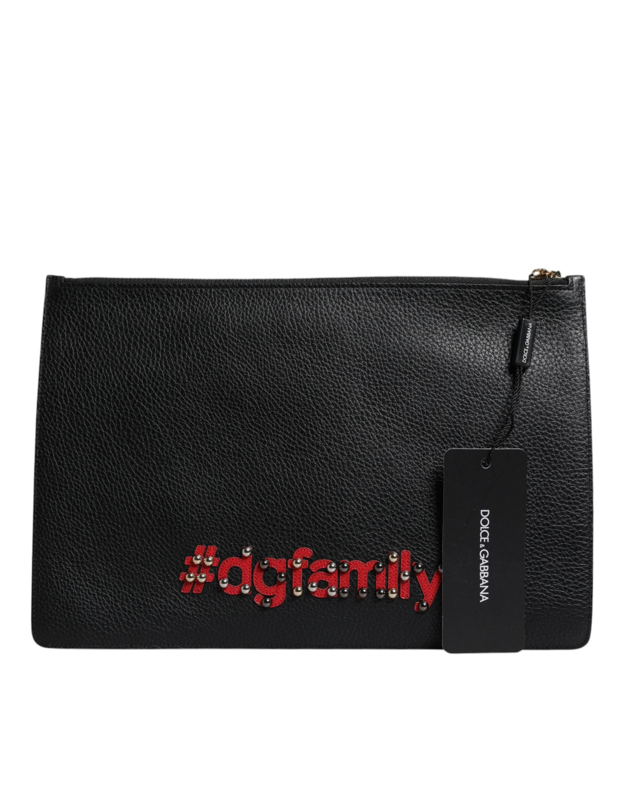Dolce & Gabbana Schwarze #DGFamily Clutch aus verziertem Leder