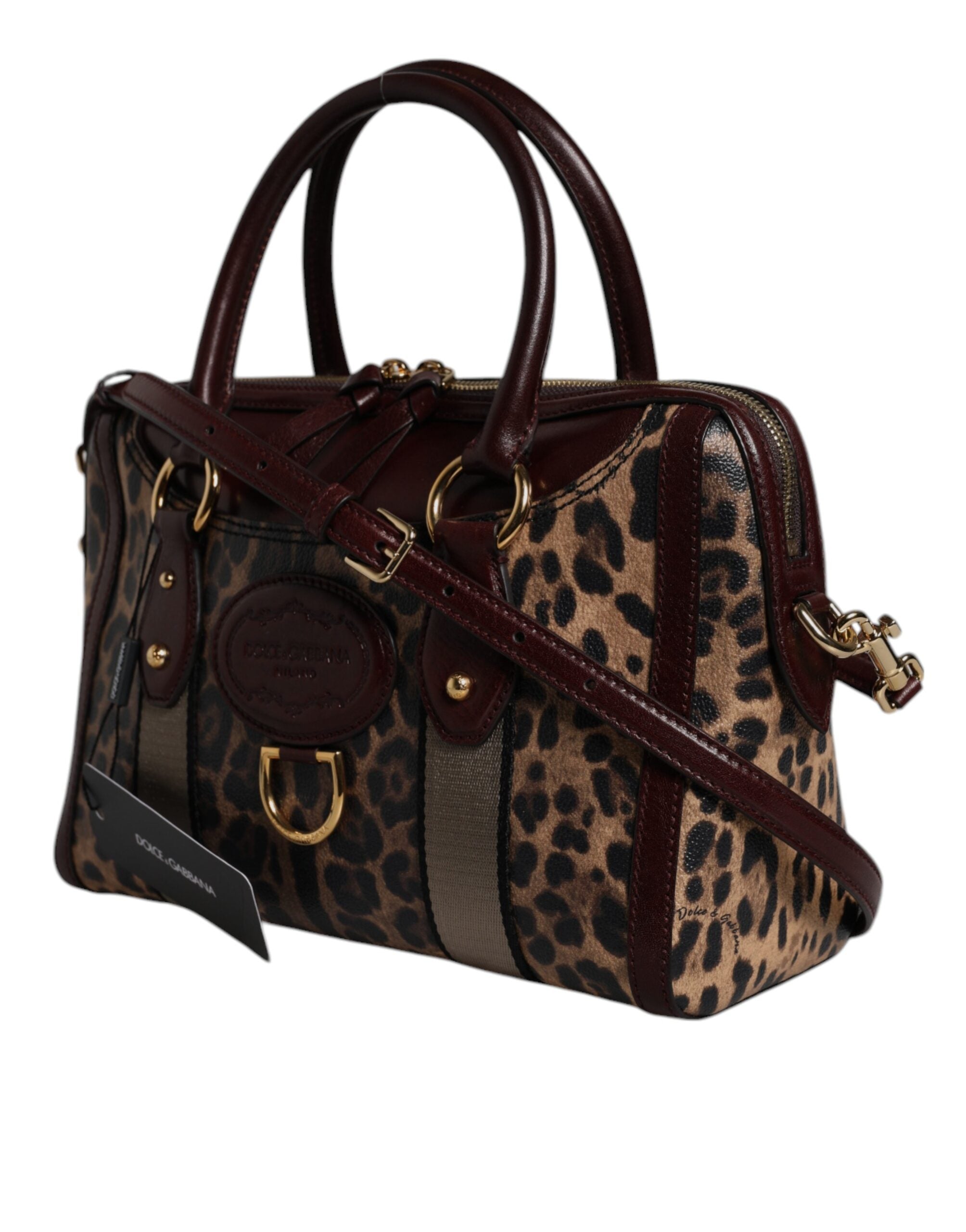 Geantă de umăr Dolce & Gabbana din piele maro cu imprimeu leopard