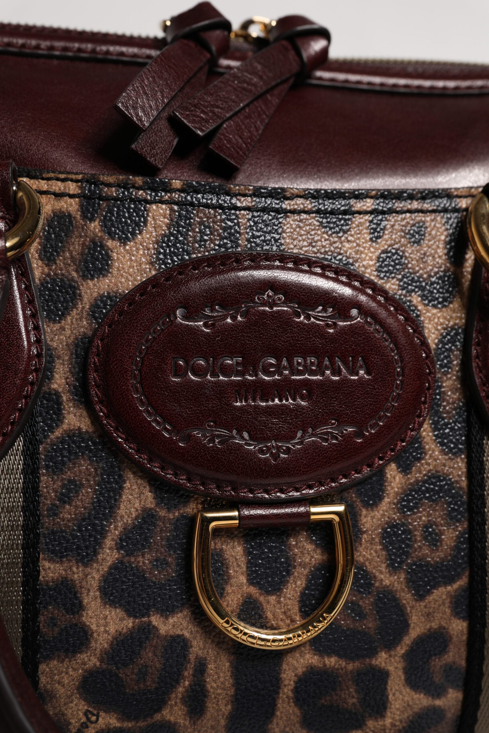 Geantă de umăr Dolce & Gabbana din piele maro cu imprimeu leopard