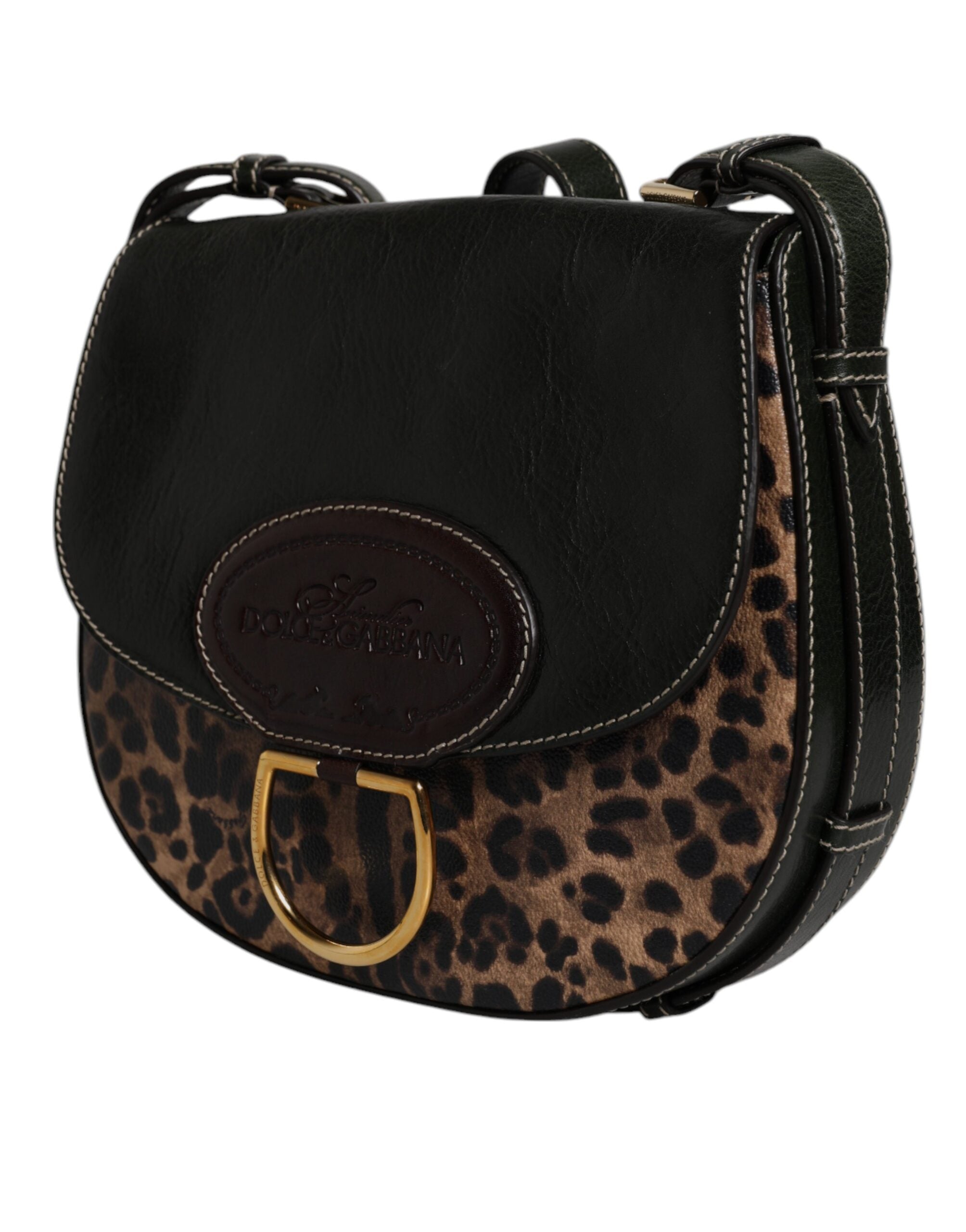 Geantă de umăr Dolce & Gabbana cu imprimeu leopard negru și maro