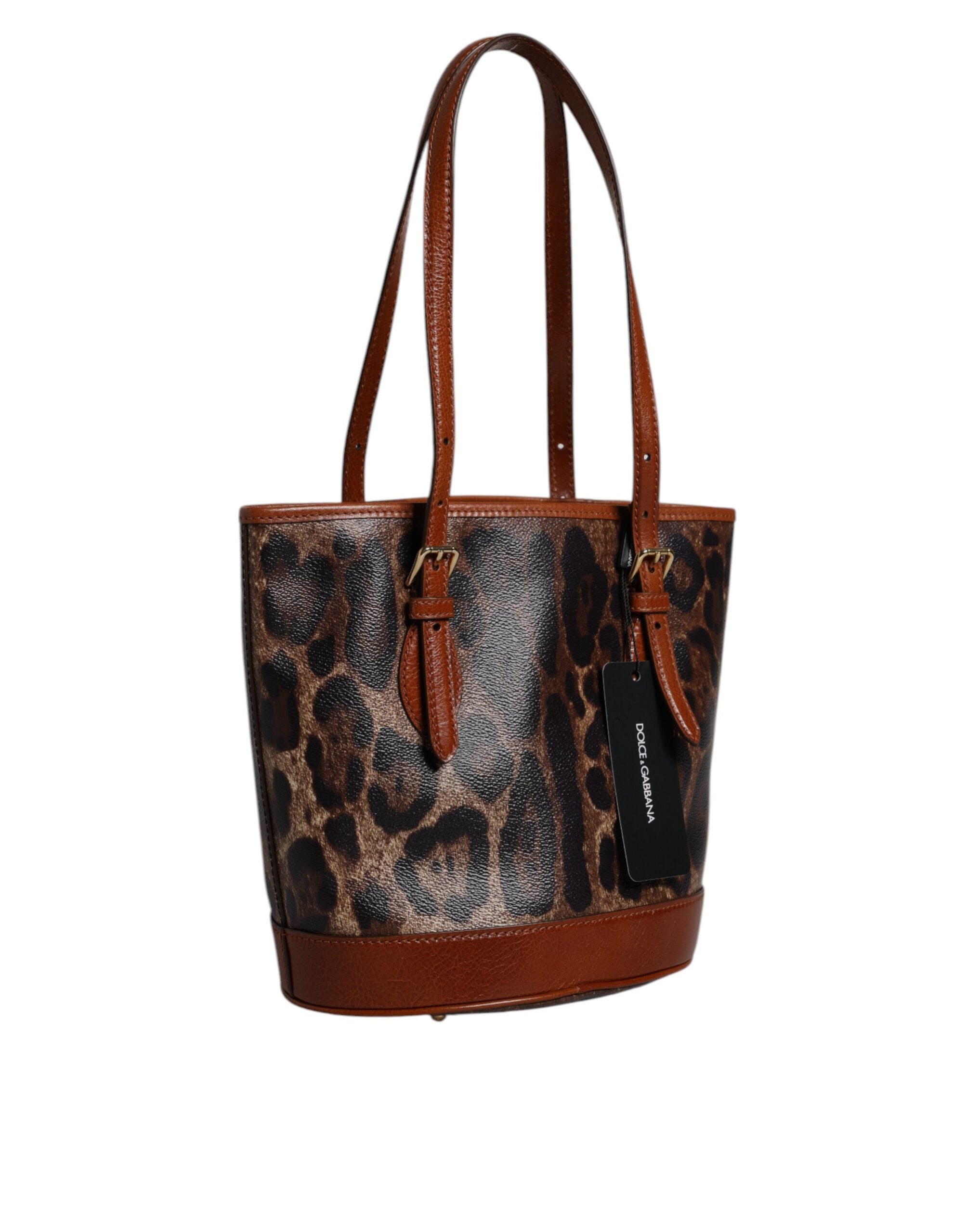 Geantă de umăr Dolce & Gabbana din piele maro cu imprimeu leopard