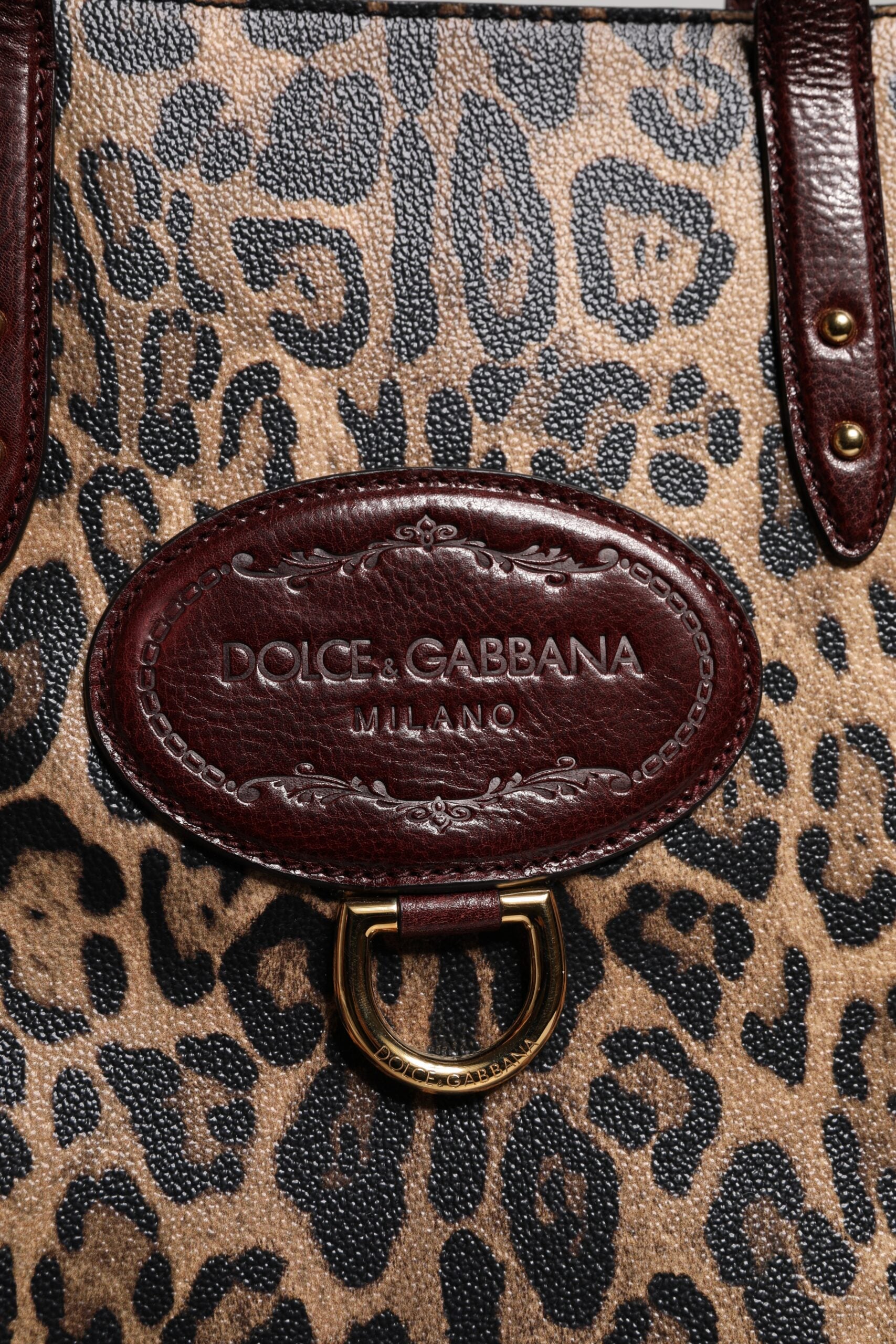 Geantă de umăr Dolce & Gabbana din piele maro cu imprimeu leopard