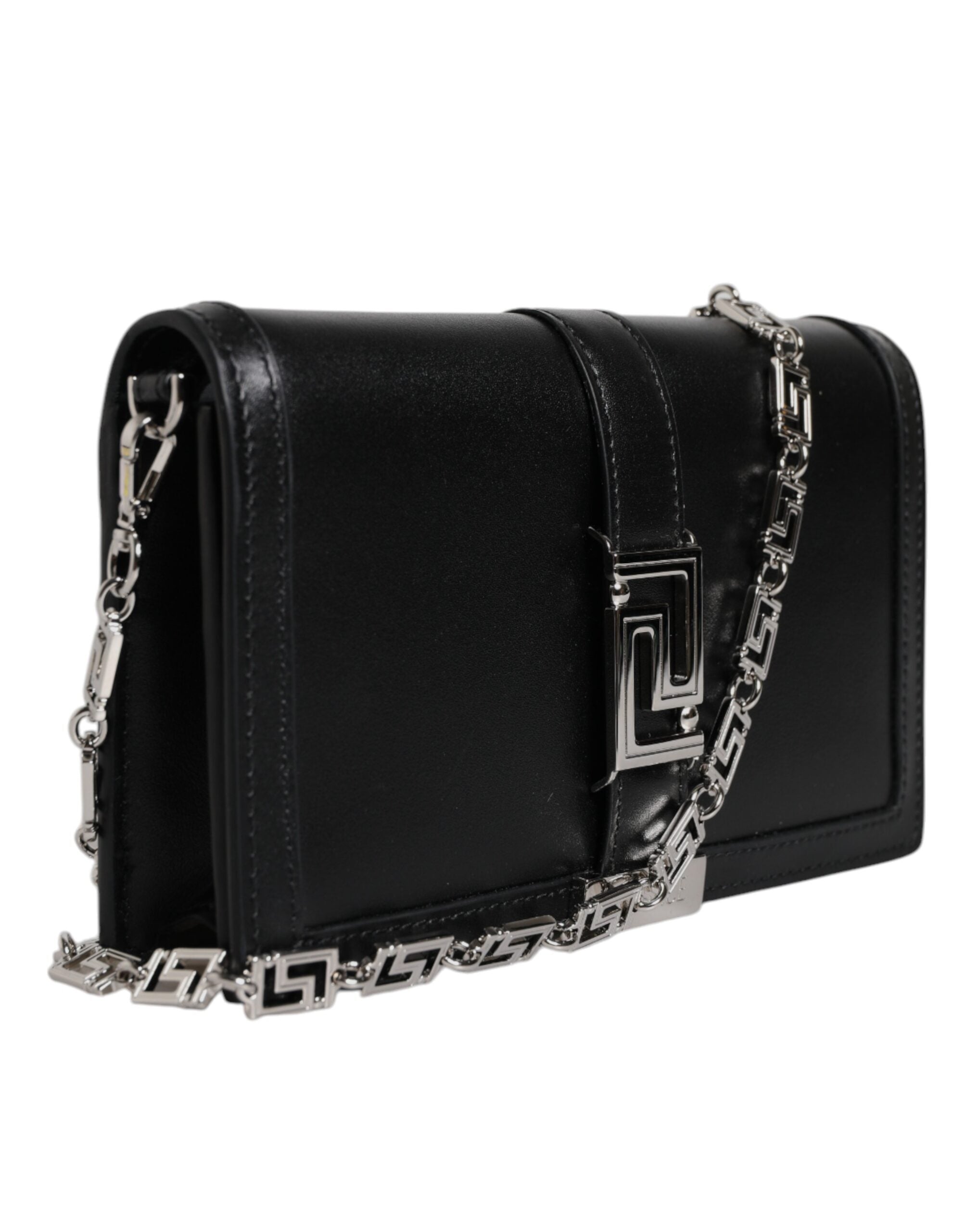 Geantă crossbody de umăr Versace din piele de vițel neagră cu curea de lanț