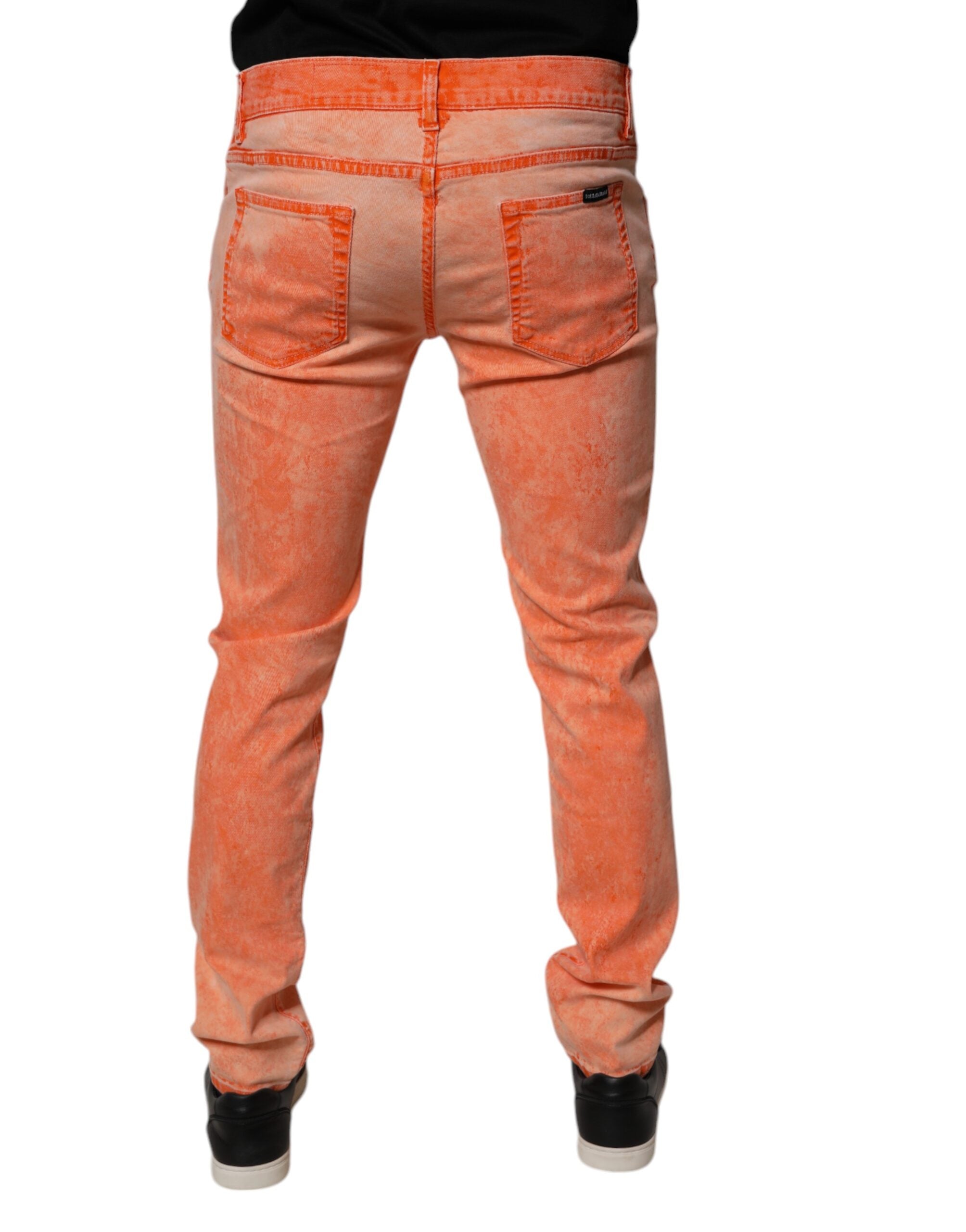 Blugi skinny din denim pentru bărbați, vopsiți portocaliu, din bumbac, Dolce & Gabbana