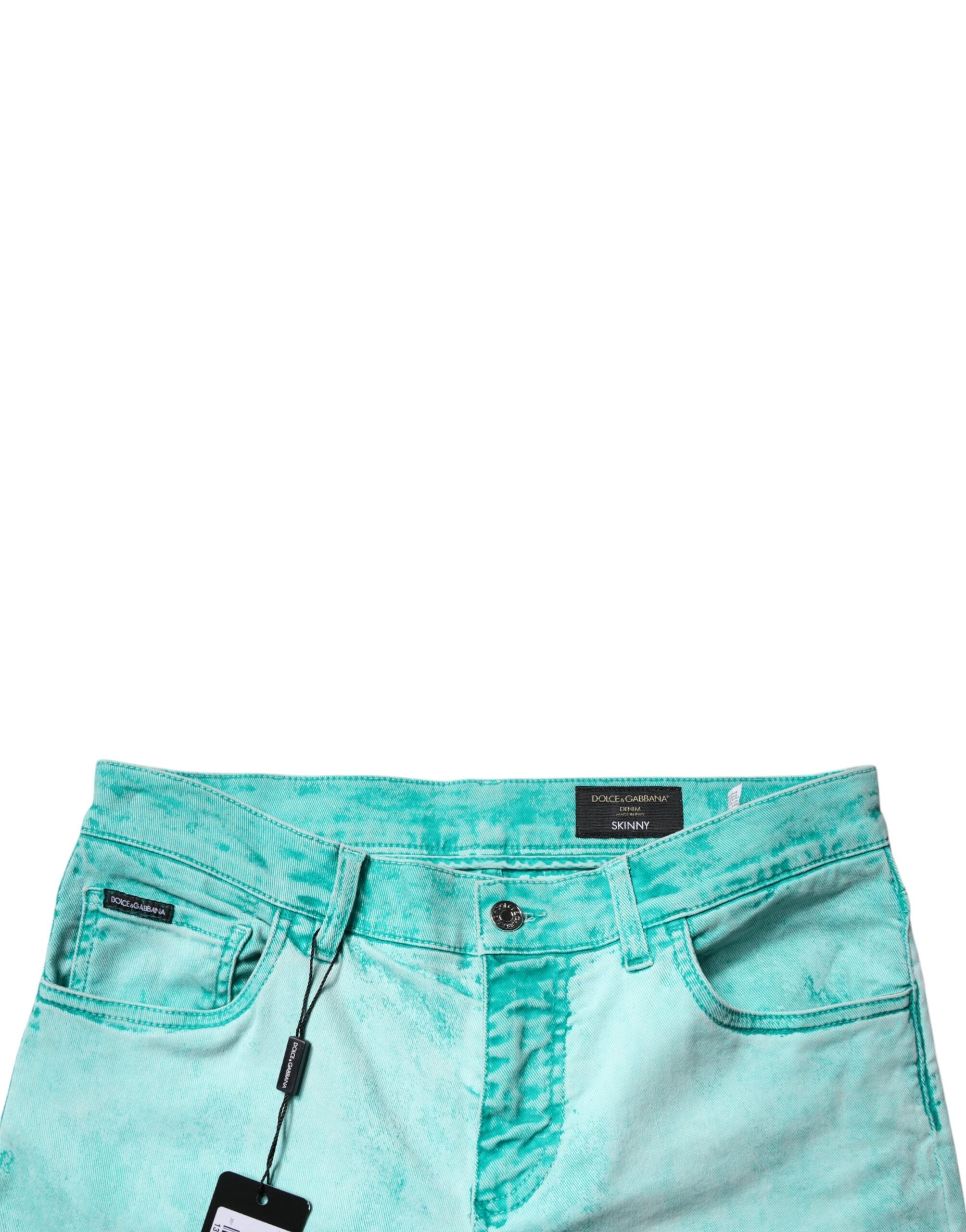 Blugi skinny din denim pentru bărbați, vopsiți în culorile verde, Dolce & Gabbana