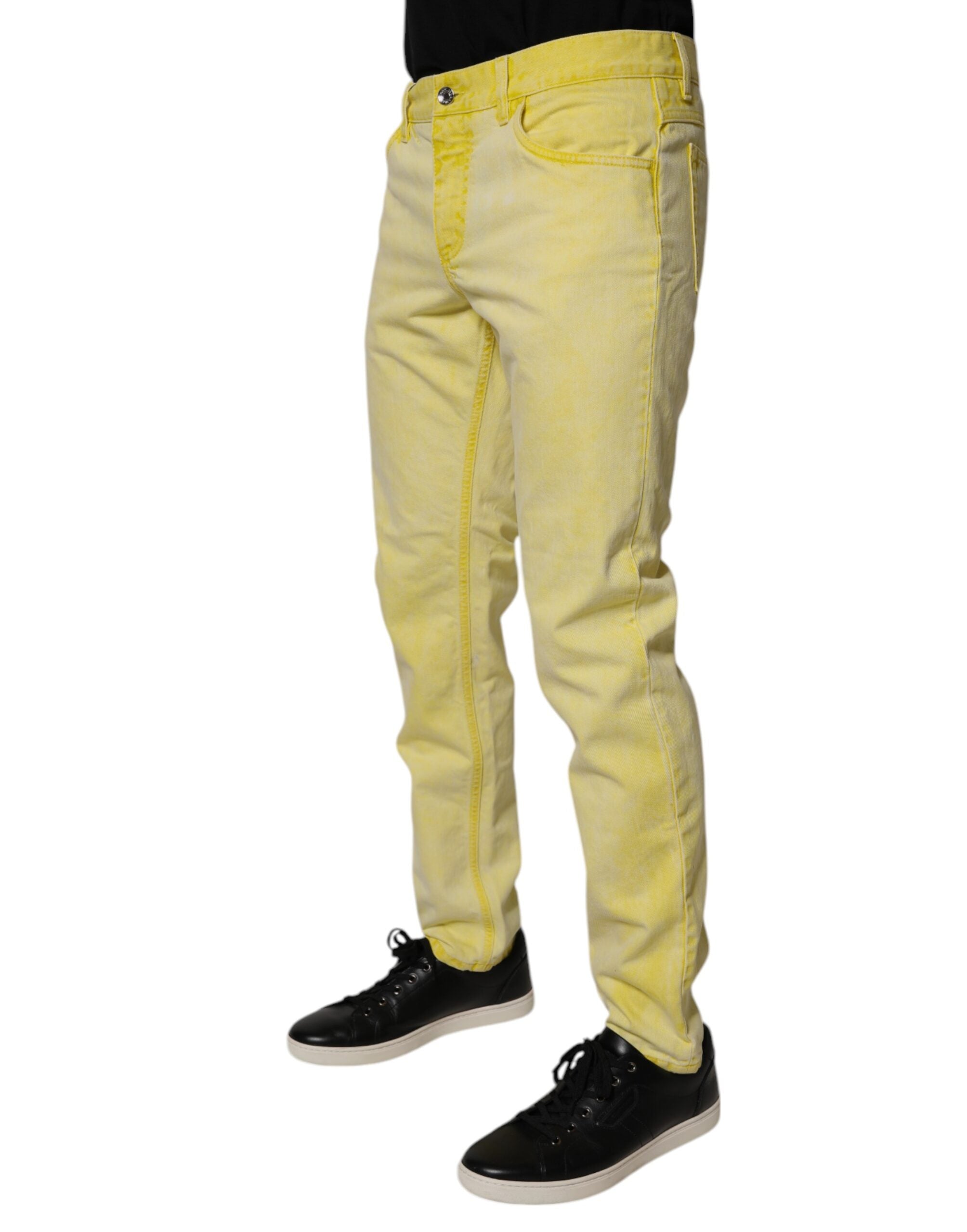 Blugi skinny din denim pentru bărbați, din bumbac elastic, galbeni, Dolce & Gabbana