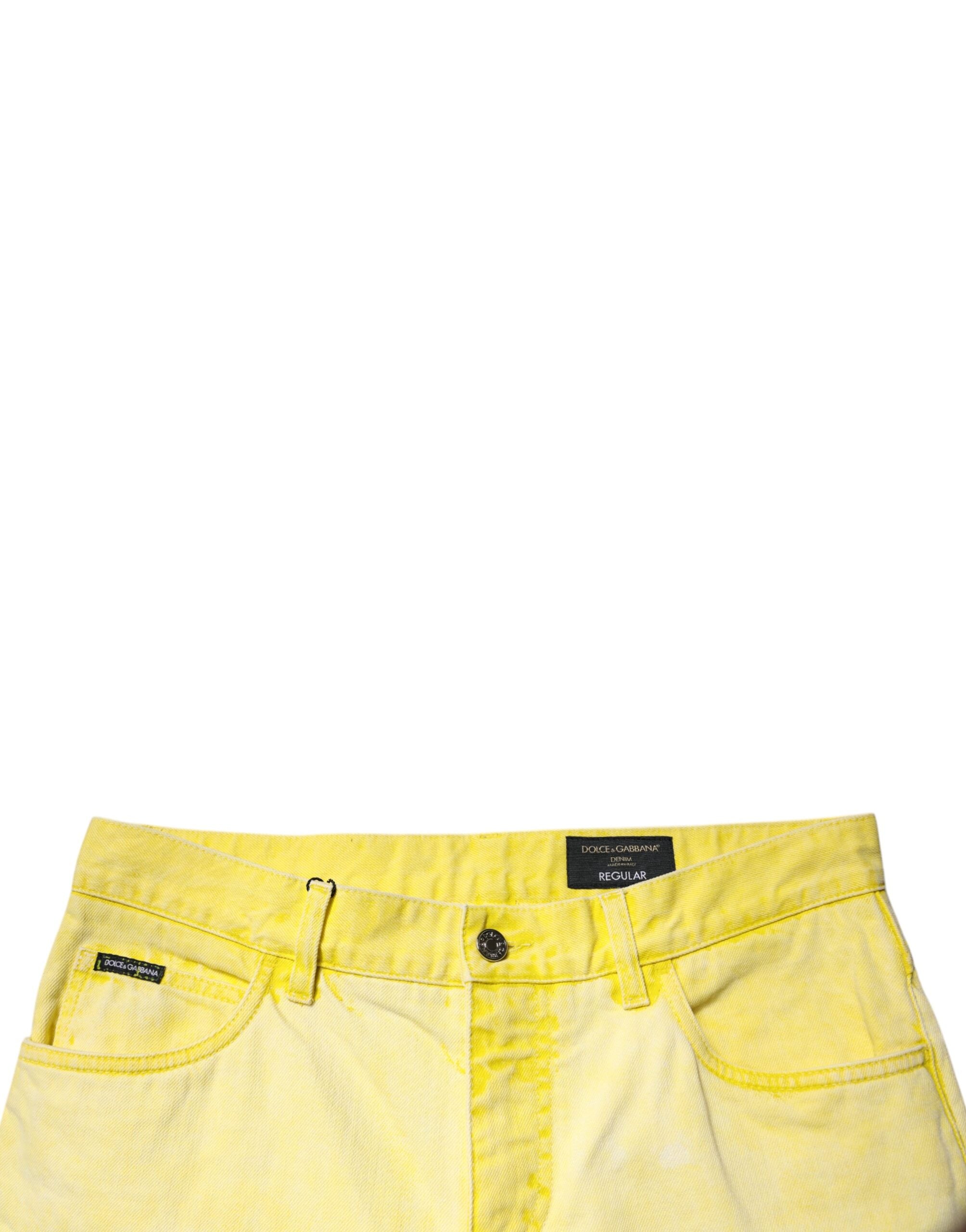 Blugi skinny din denim pentru bărbați, din bumbac elastic, galbeni, Dolce & Gabbana
