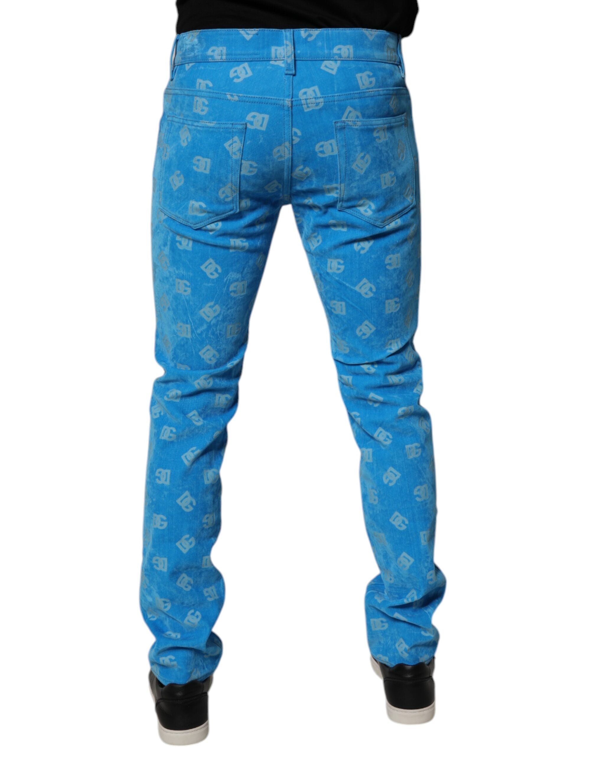 Blugi skinny din denim cu monogramă și logo albastru Dolce & Gabbana
