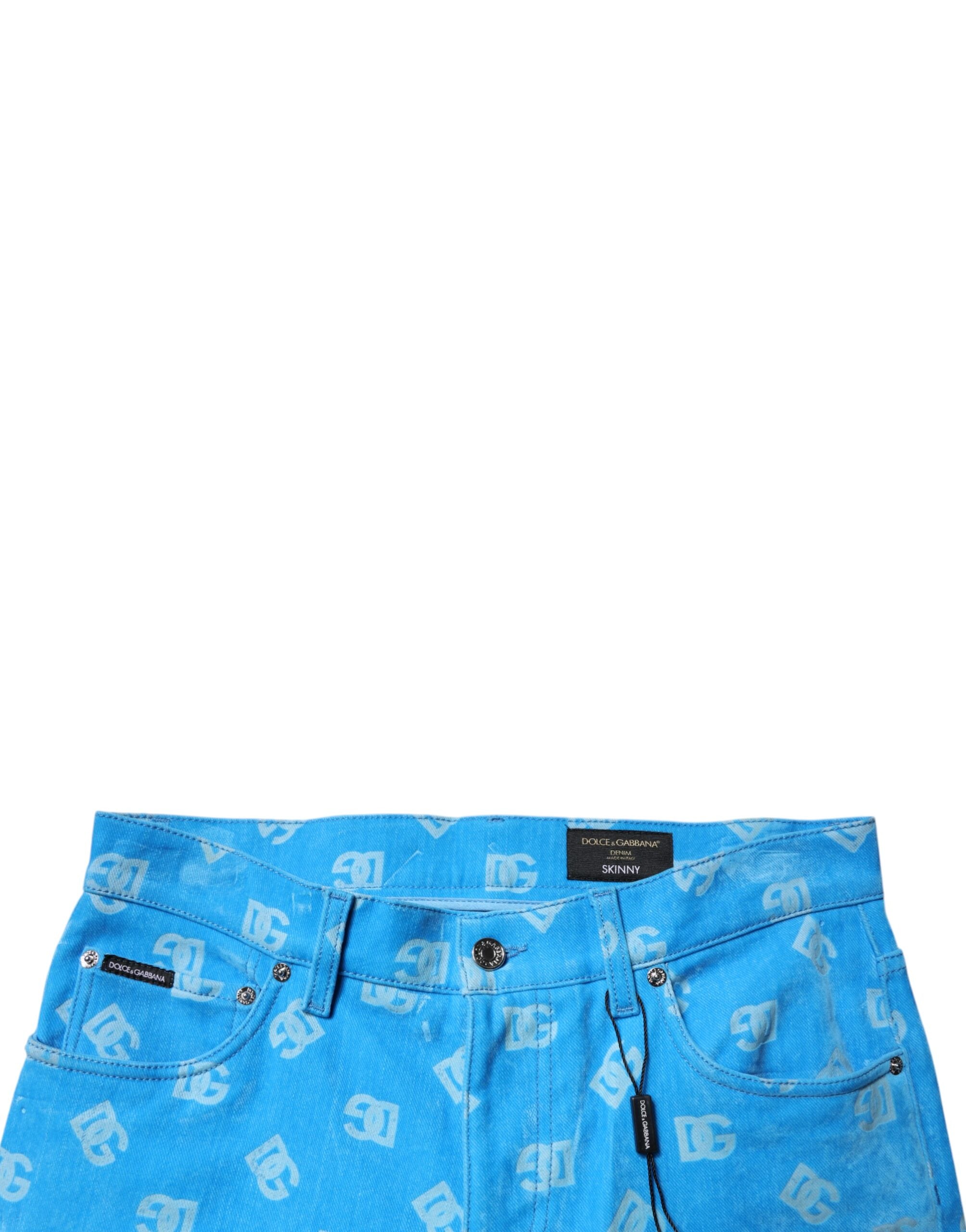 Blugi skinny din denim cu monogramă și logo albastru Dolce & Gabbana