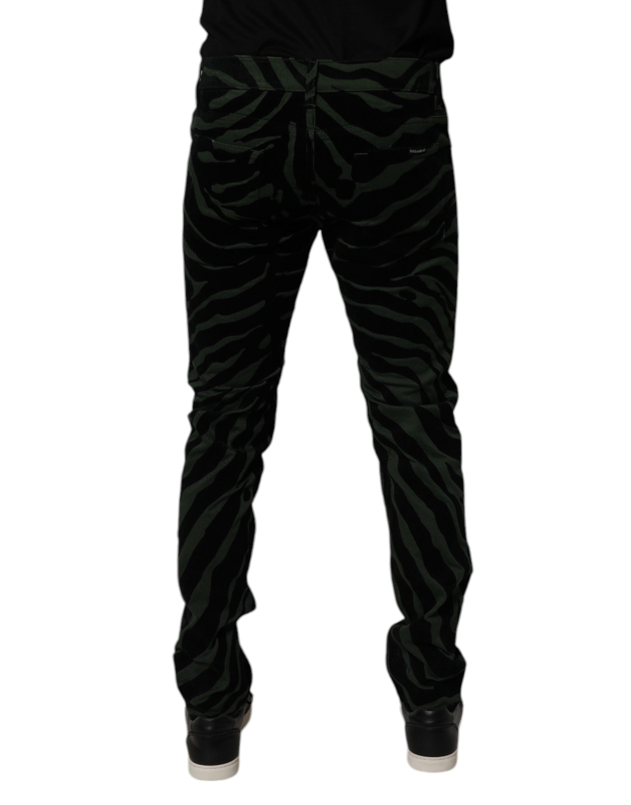 Blugi skinny din denim cu dungi verzi și negru Dolce & Gabbana