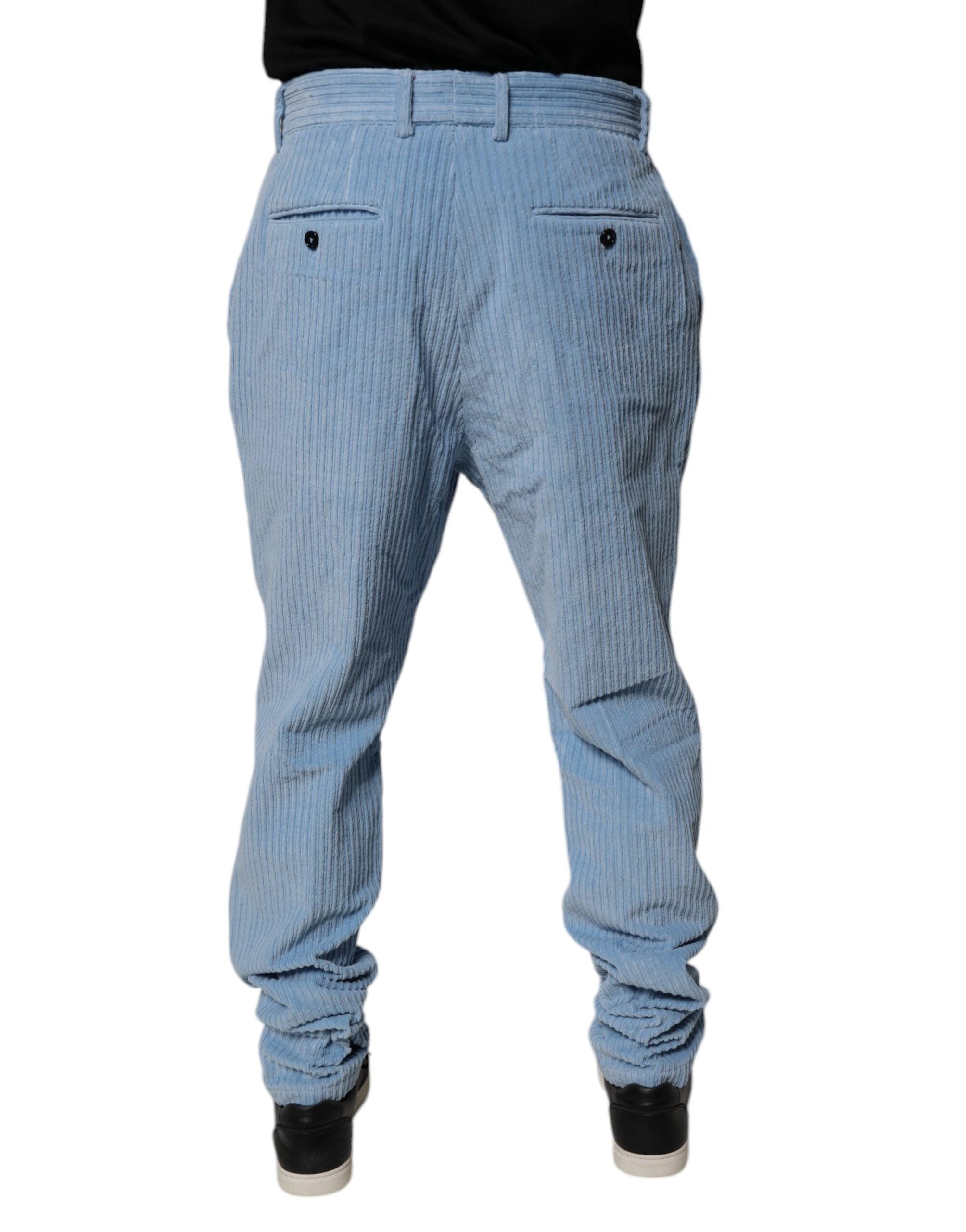 Blugi skinny din denim albastru deschis din catifea reiată Dolce & Gabbana