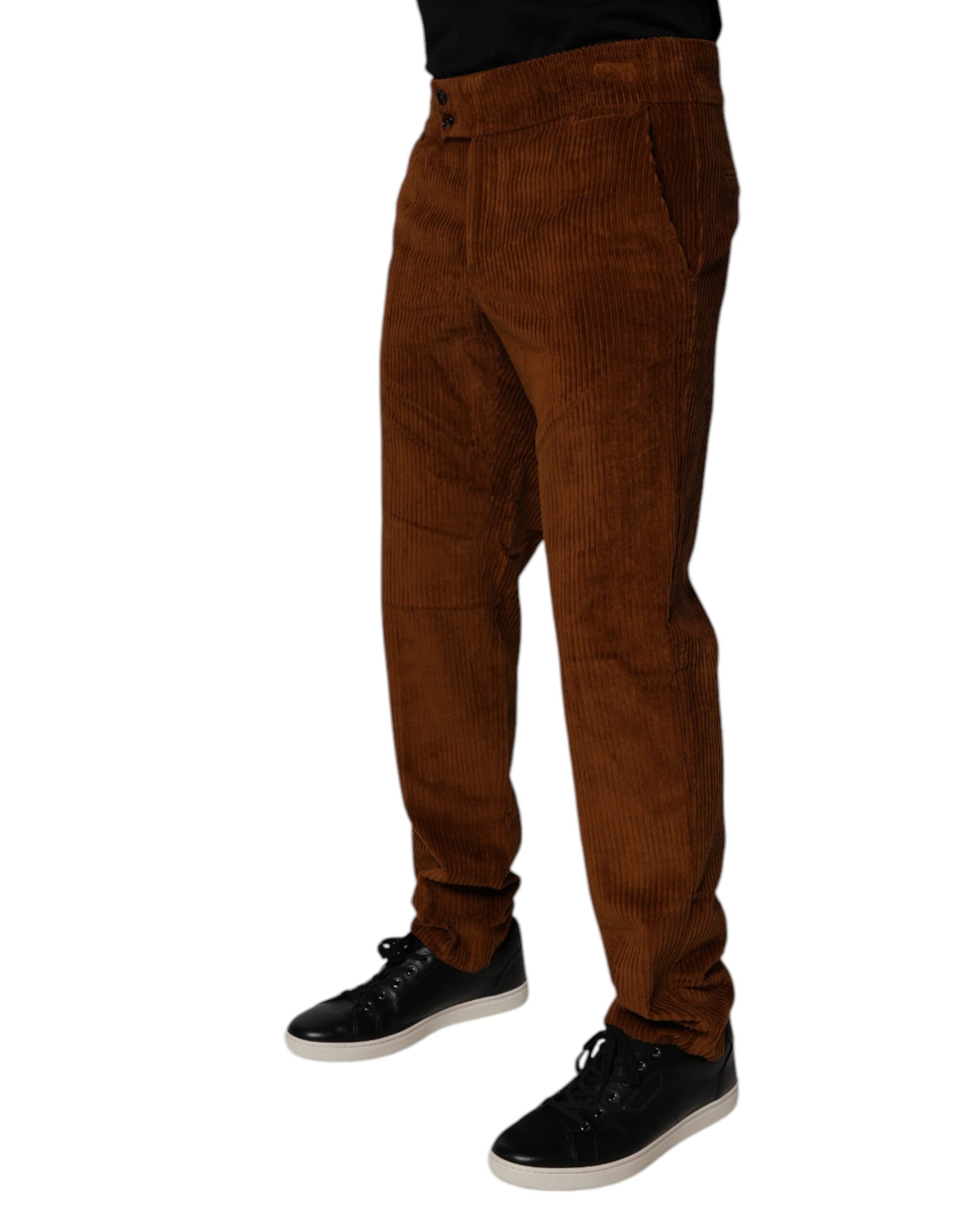 Blugi skinny din denim maro închis din catifea reiată din bumbac Dolce & Gabbana