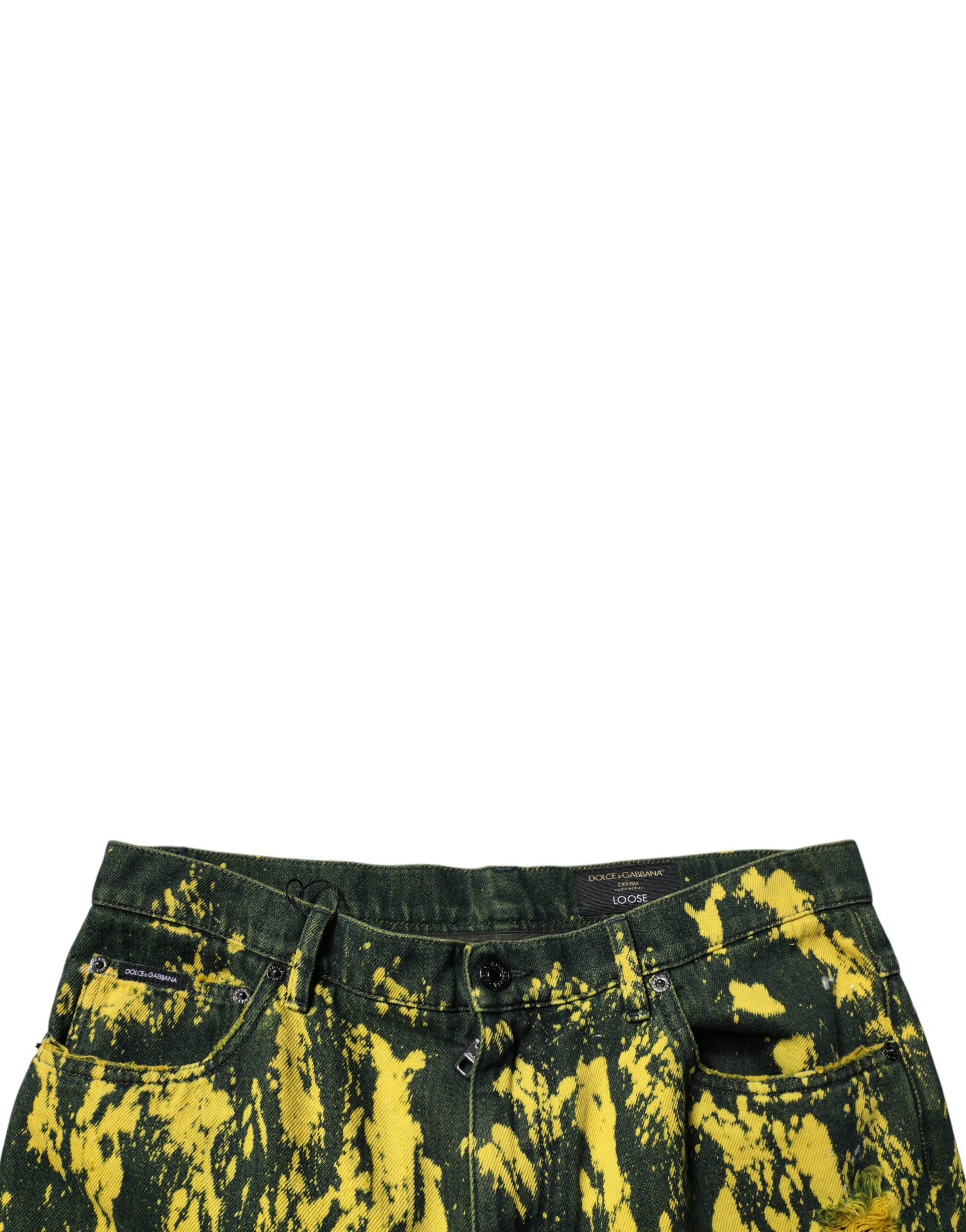 Blugi skinny Dolce & Gabbana negri, galbeni, vopsiți în stil tie-dye pentru bărbați