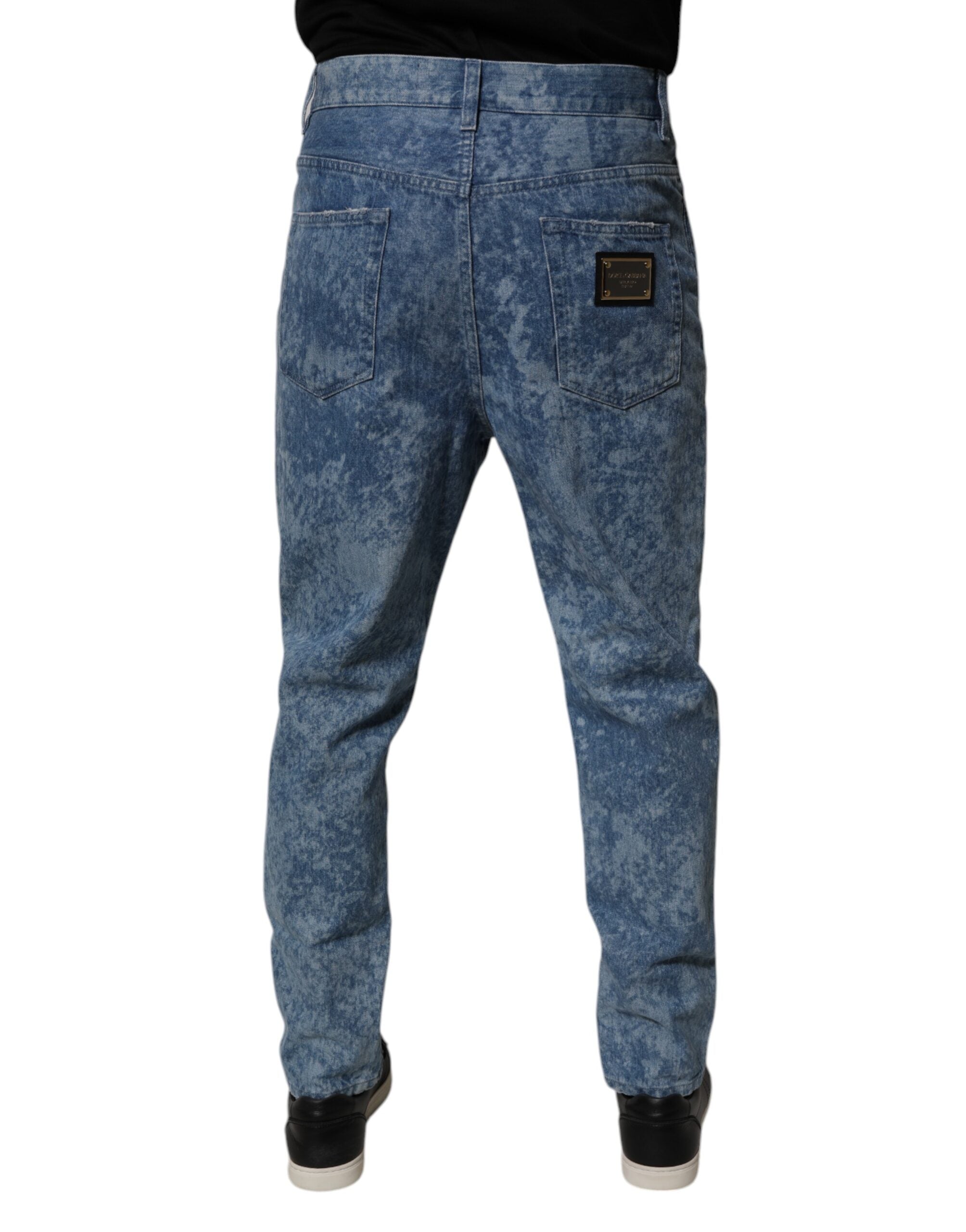 Blugi skinny din denim pentru bărbați, vopsiți în albastru, din bumbac, Dolce & Gabbana
