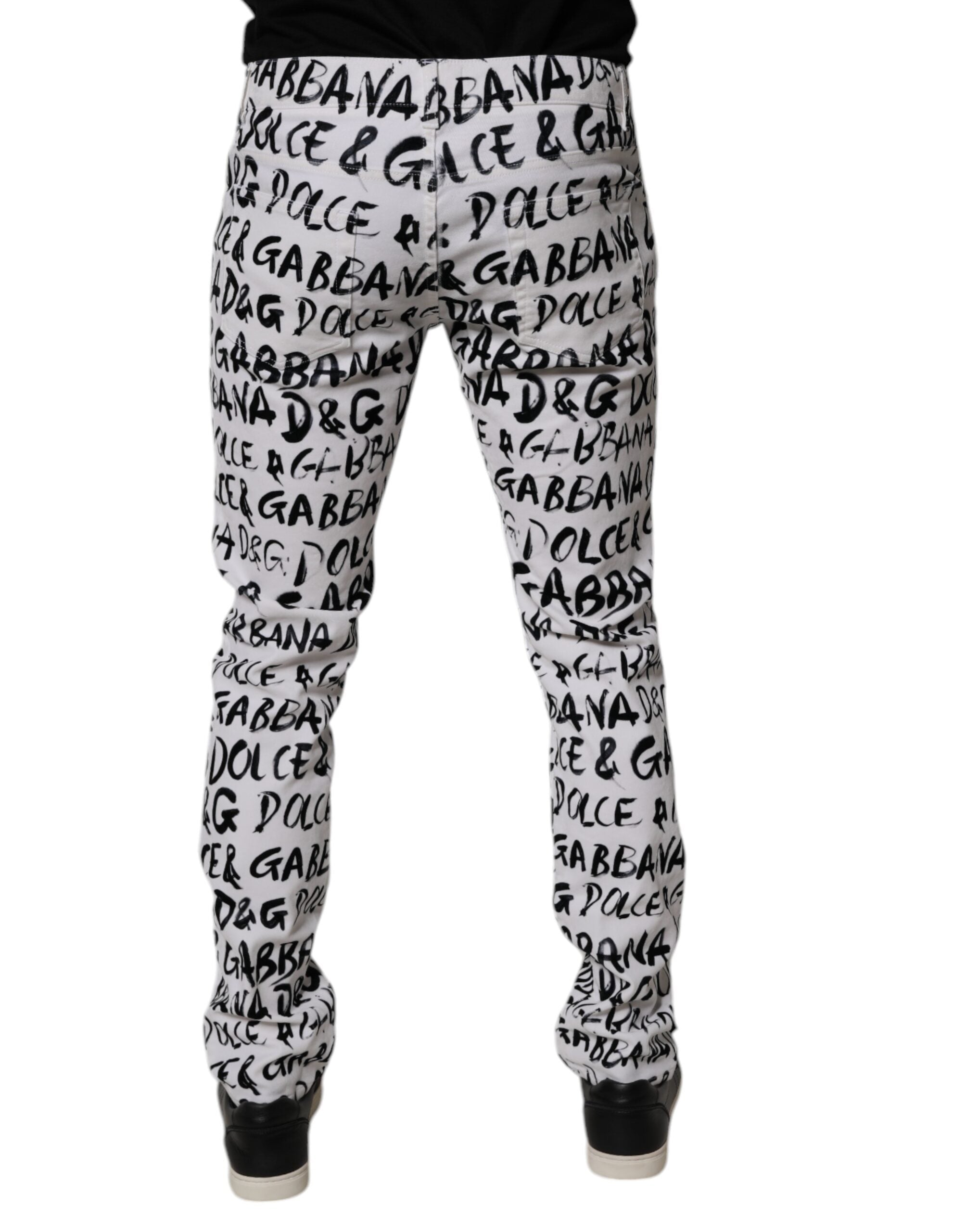 Blugi skinny din denim cu imprimeu logo din bumbac alb Dolce & Gabbana