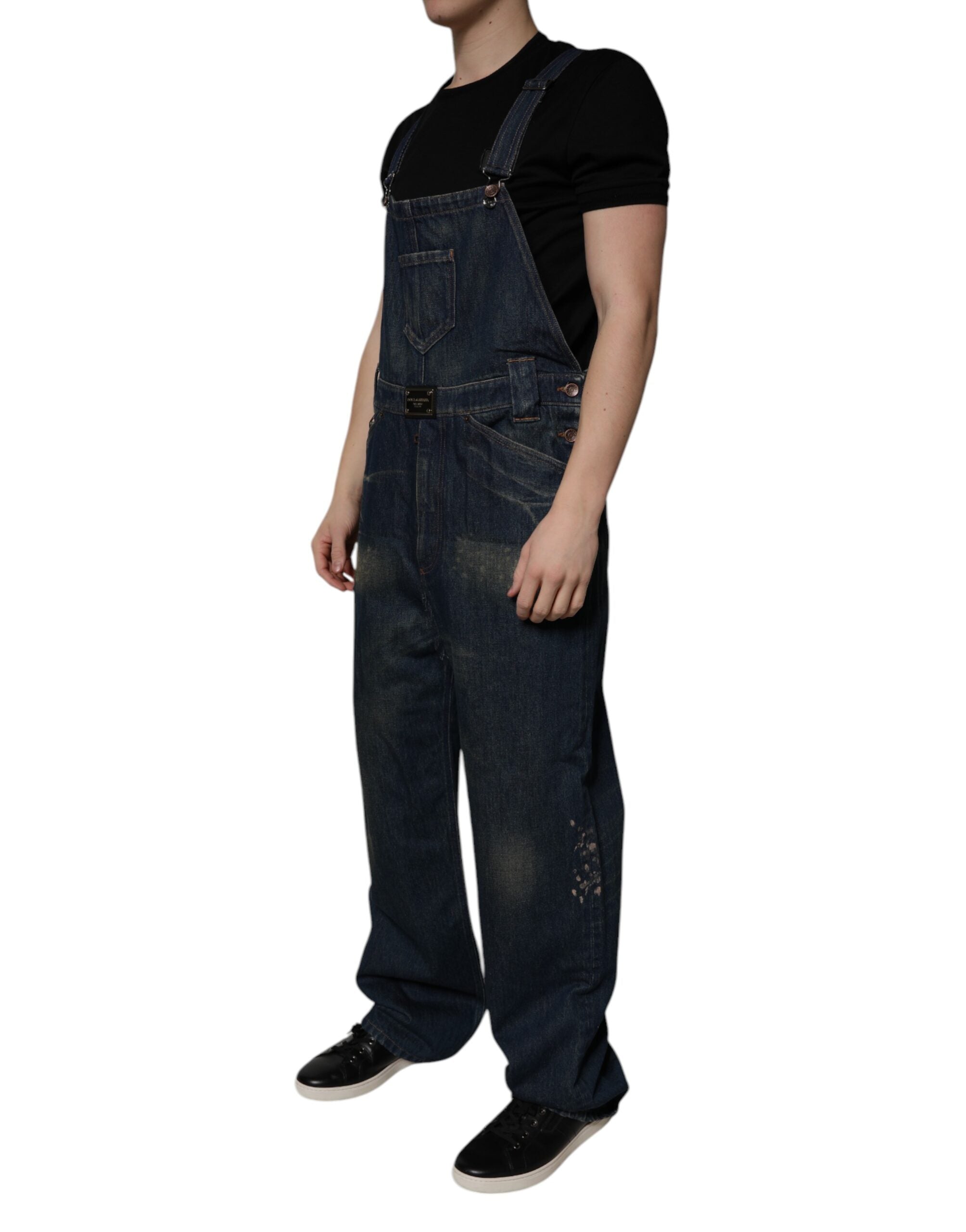 Dolce & Gabbana Salopetă bărbătească din bumbac albastru închis, model denim, model blugi