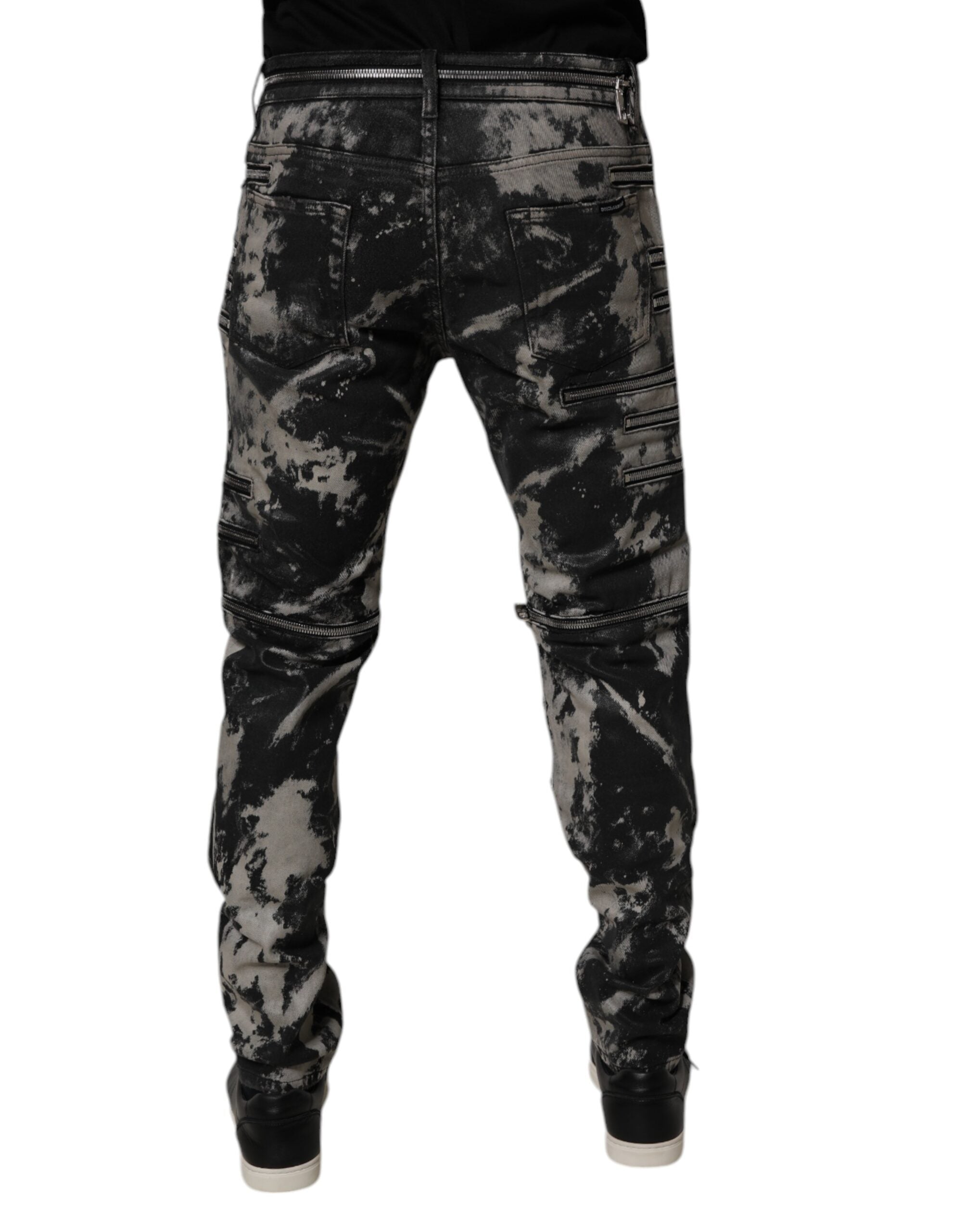 Blugi skinny Dolce & Gabbana negri cu fermoar din bumbac, vopsiți în stil tie-dye