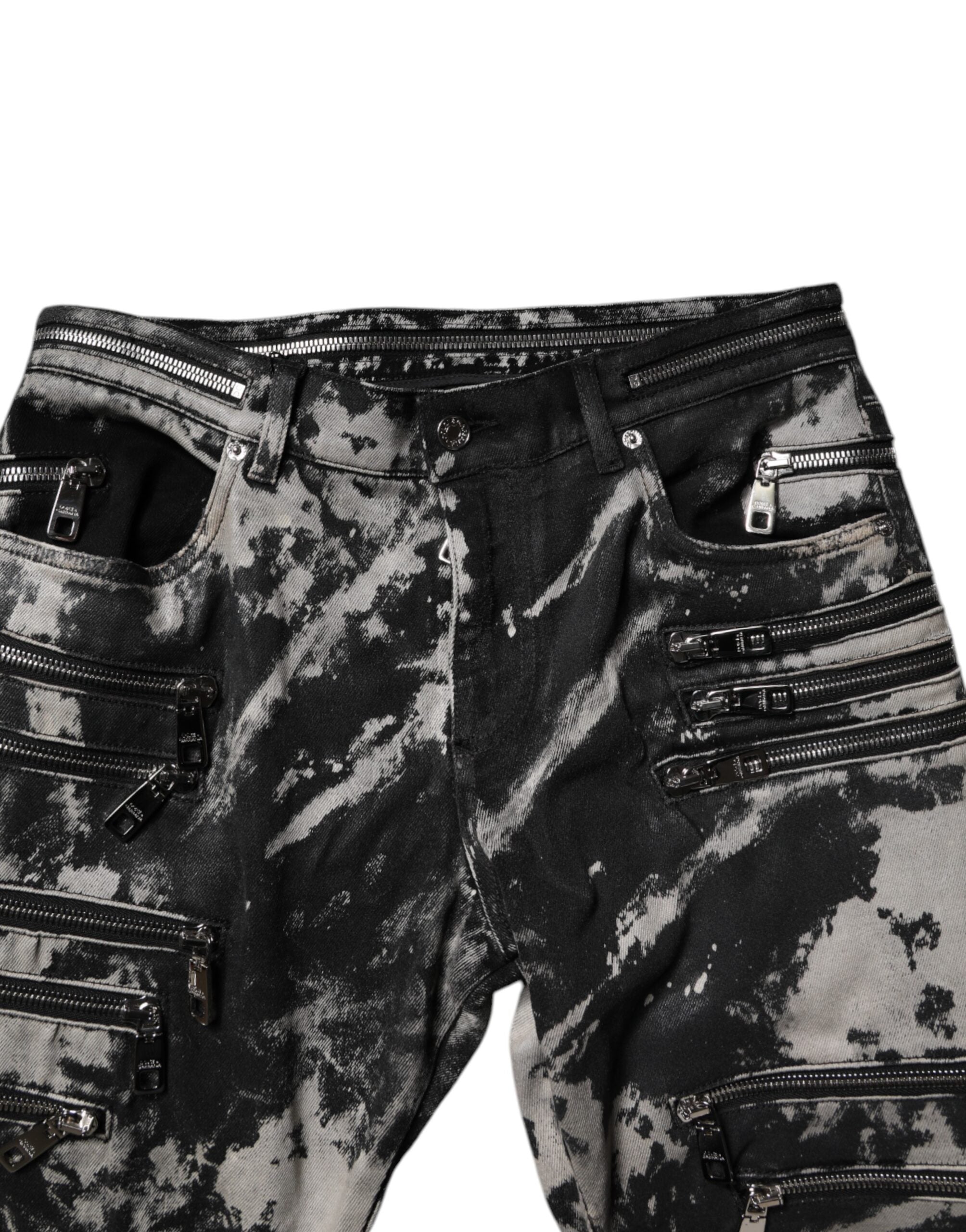 Blugi skinny Dolce & Gabbana negri cu fermoar din bumbac, vopsiți în stil tie-dye
