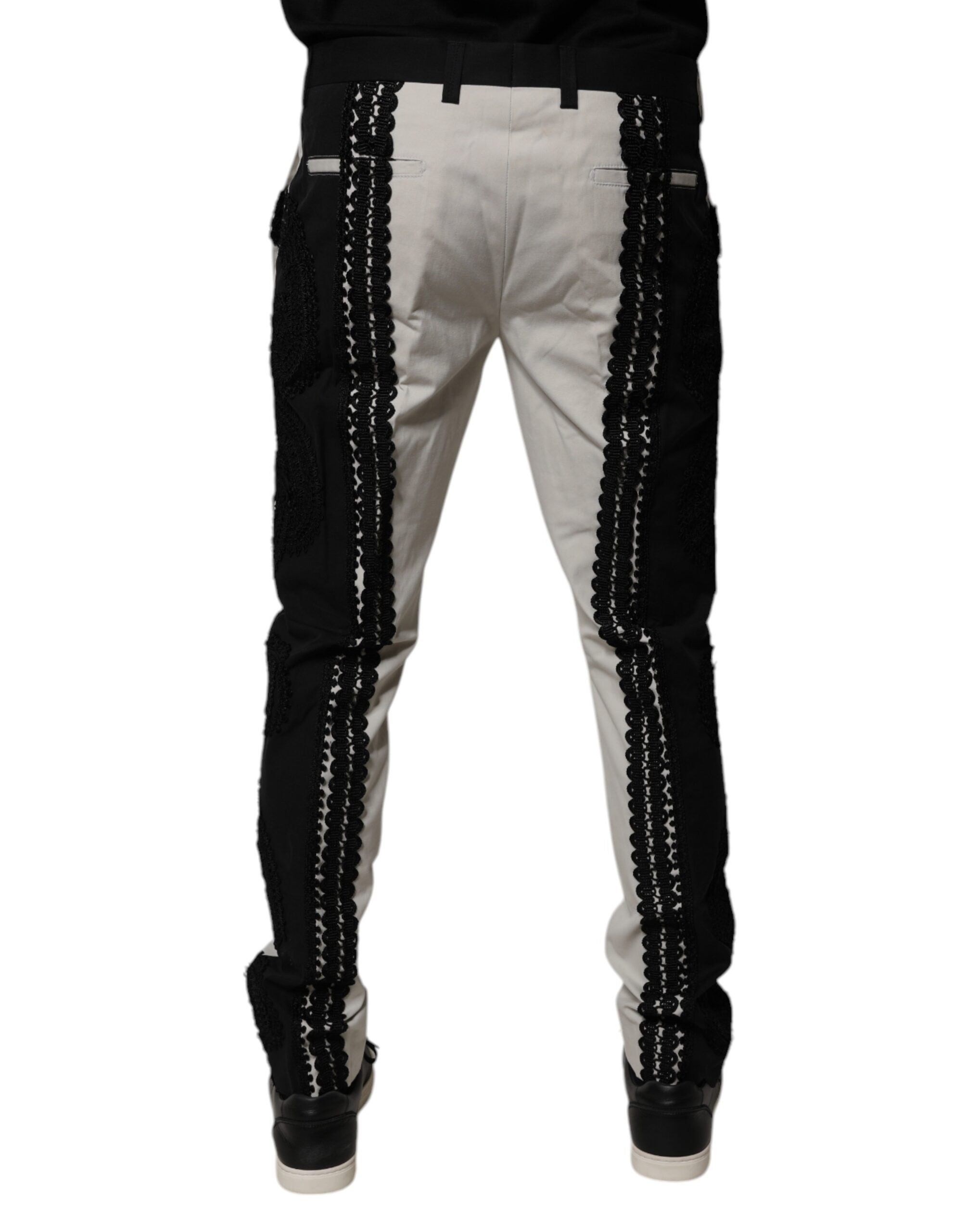 Pantaloni eleganți cu talie medie, model Dolce & Gabbana, din dantelă albă