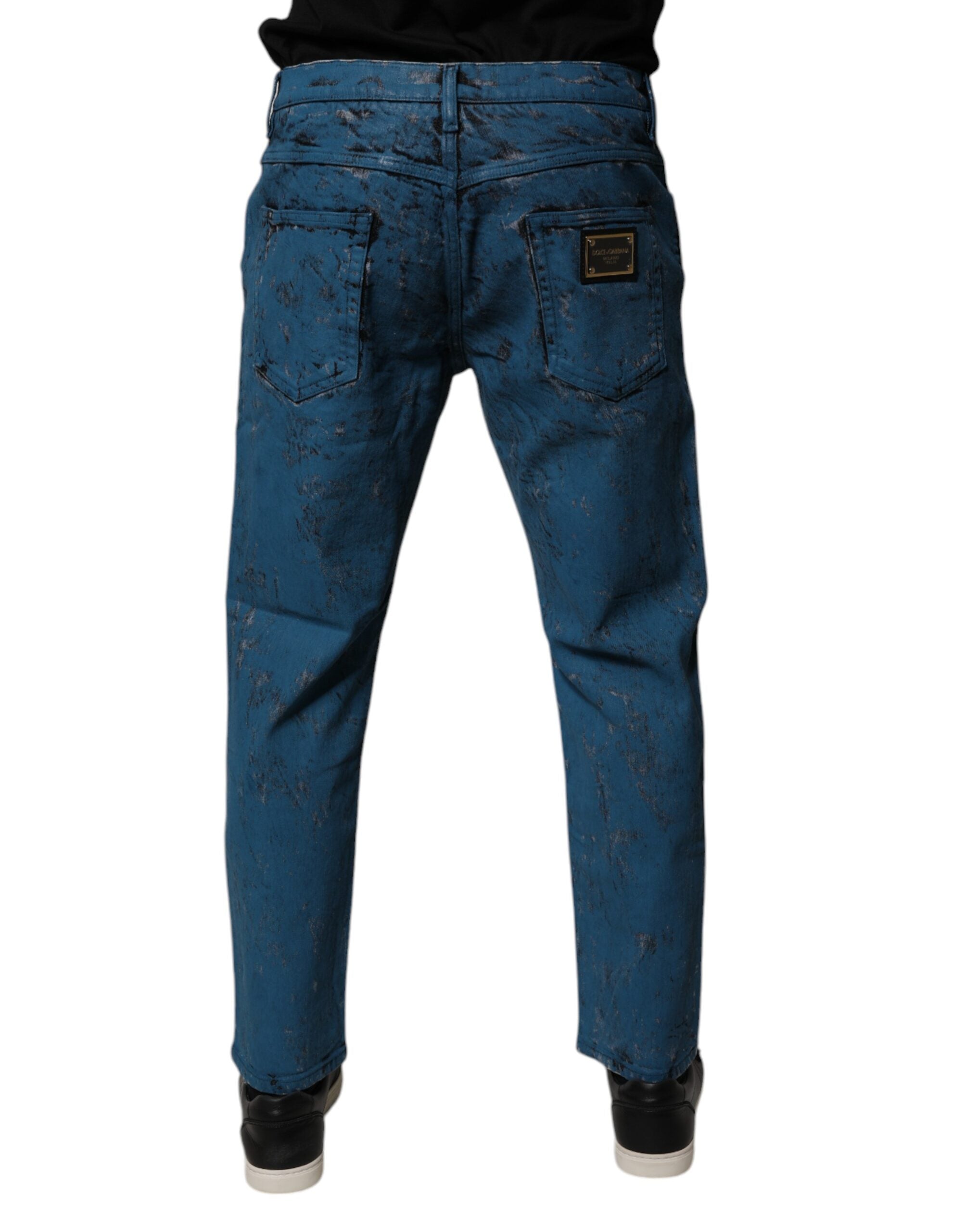 Blugi skinny din denim pentru bărbați, vopsiți în albastru, din bumbac, Dolce & Gabbana