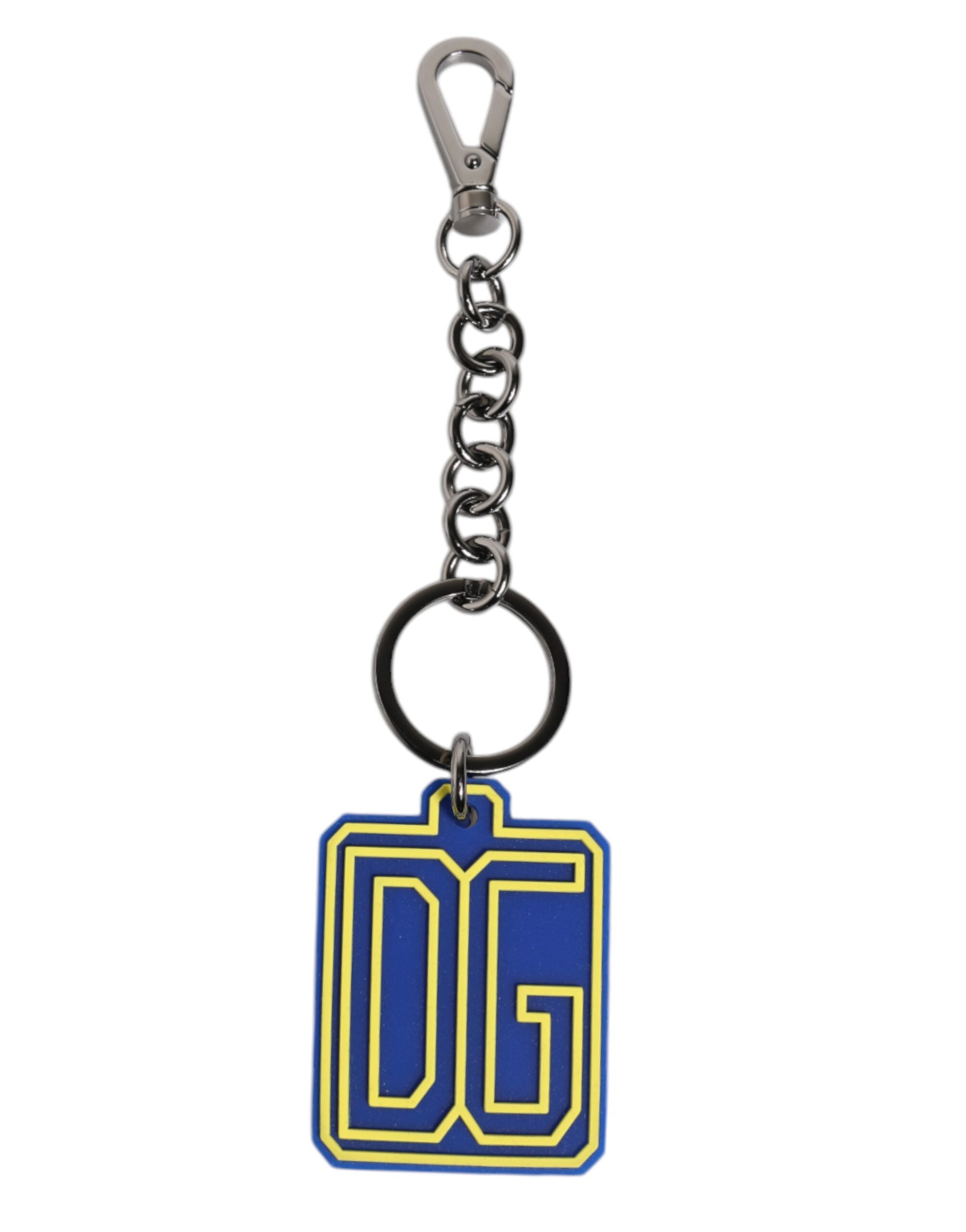 Breloc Dolce & Gabbana Albastru Galben DG Rubber Logo Argintiu pentru bărbați