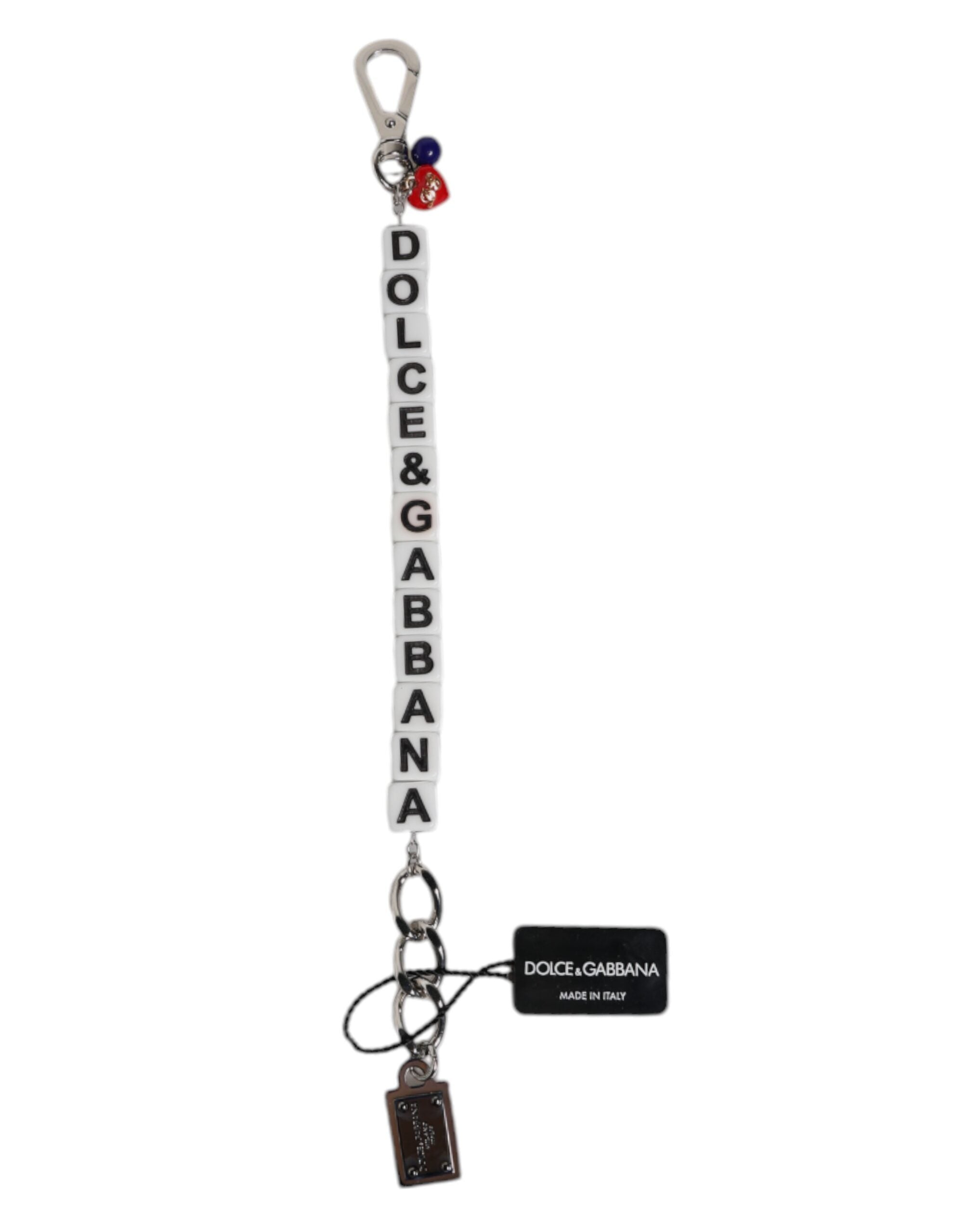 Dolce & Gabbana – Charm-Armband mit Würfel-Logo und silberner Messingkette