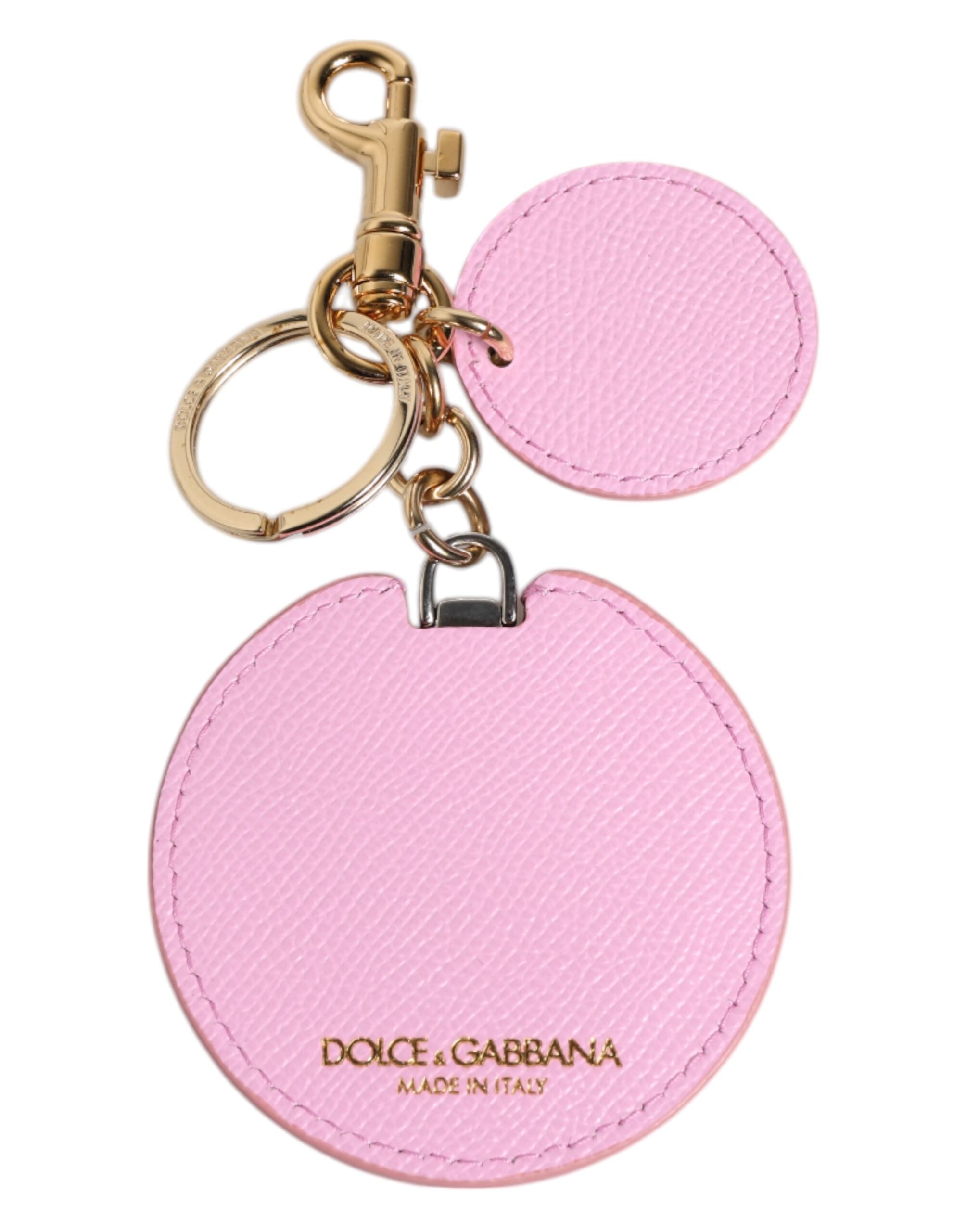 Breloc Dolce & Gabbana din piele de vițel roz, cu imprimeu de logo metalic auriu