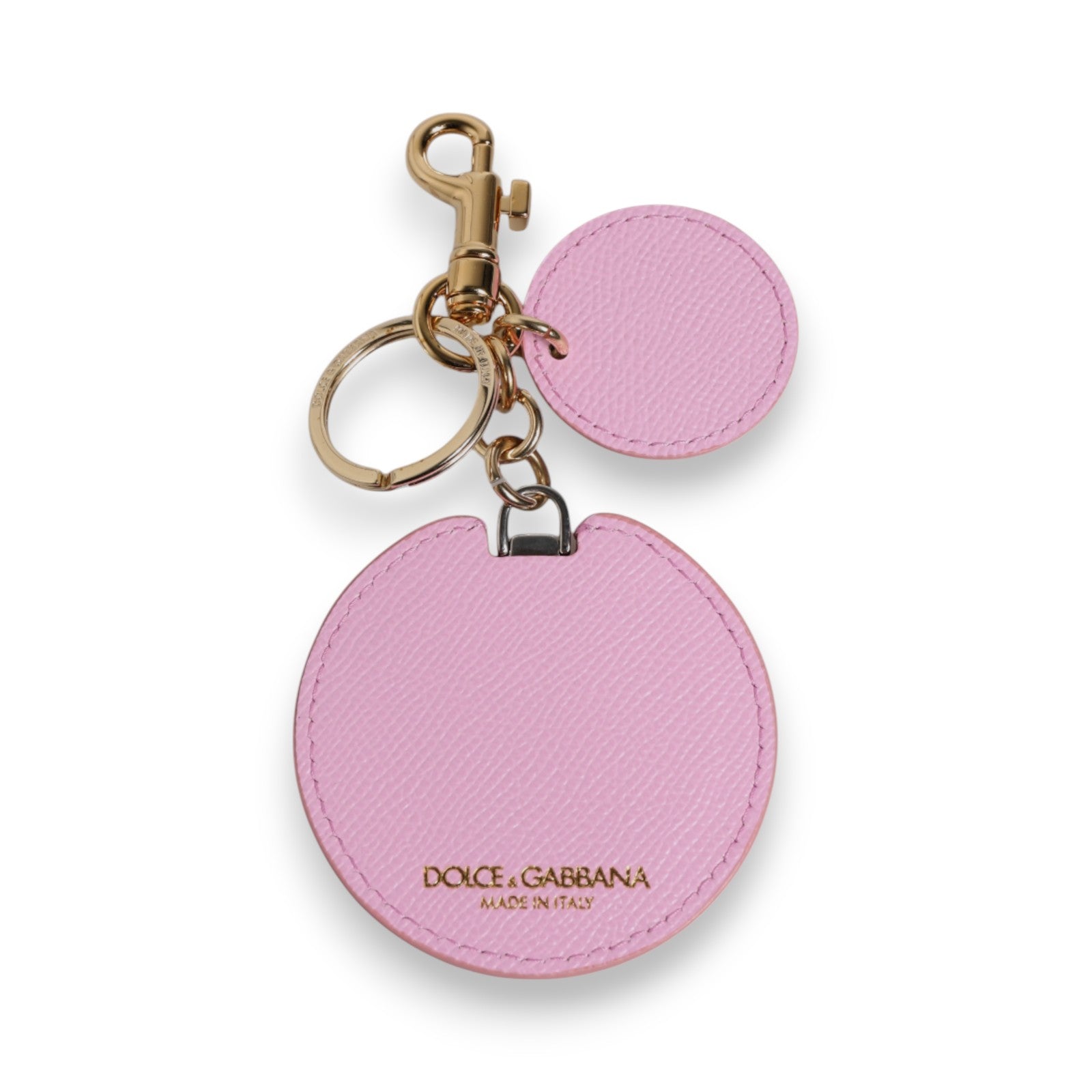 Breloc Dolce & Gabbana din piele de vițel roz, cu imprimeu de logo metalic auriu