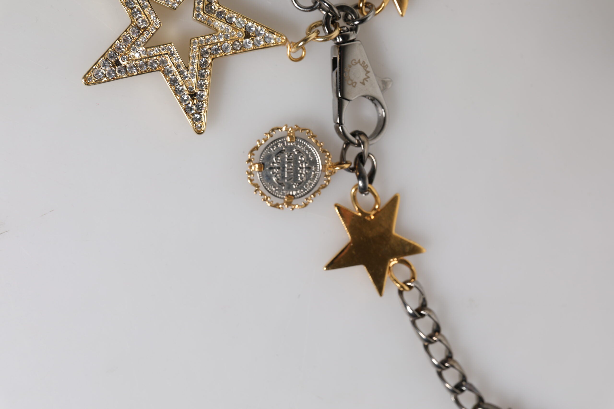 Curea Dolce & Gabbana cu lanț argintiu și alamă aurie decorată