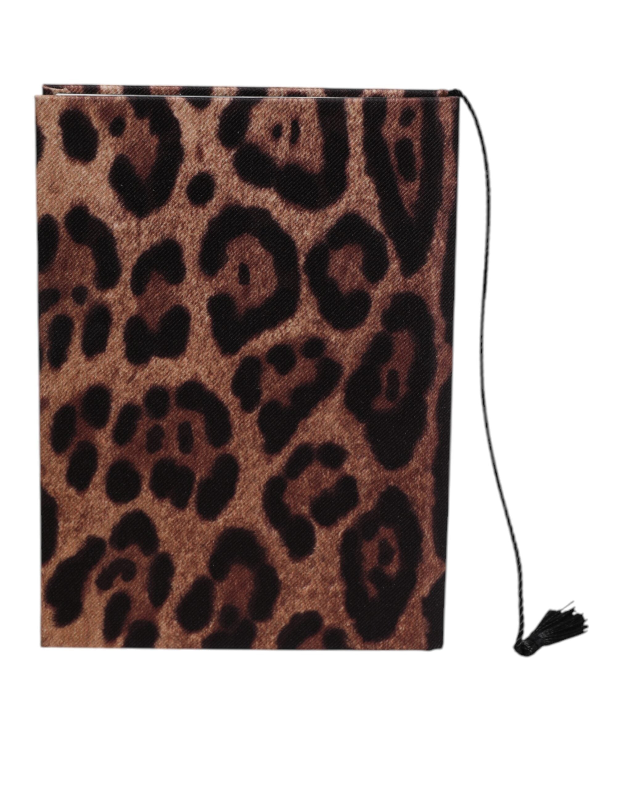 Dolce & Gabbana Braun-Schwarzes Polyester-Notizbuch mit Leoparden-Logo