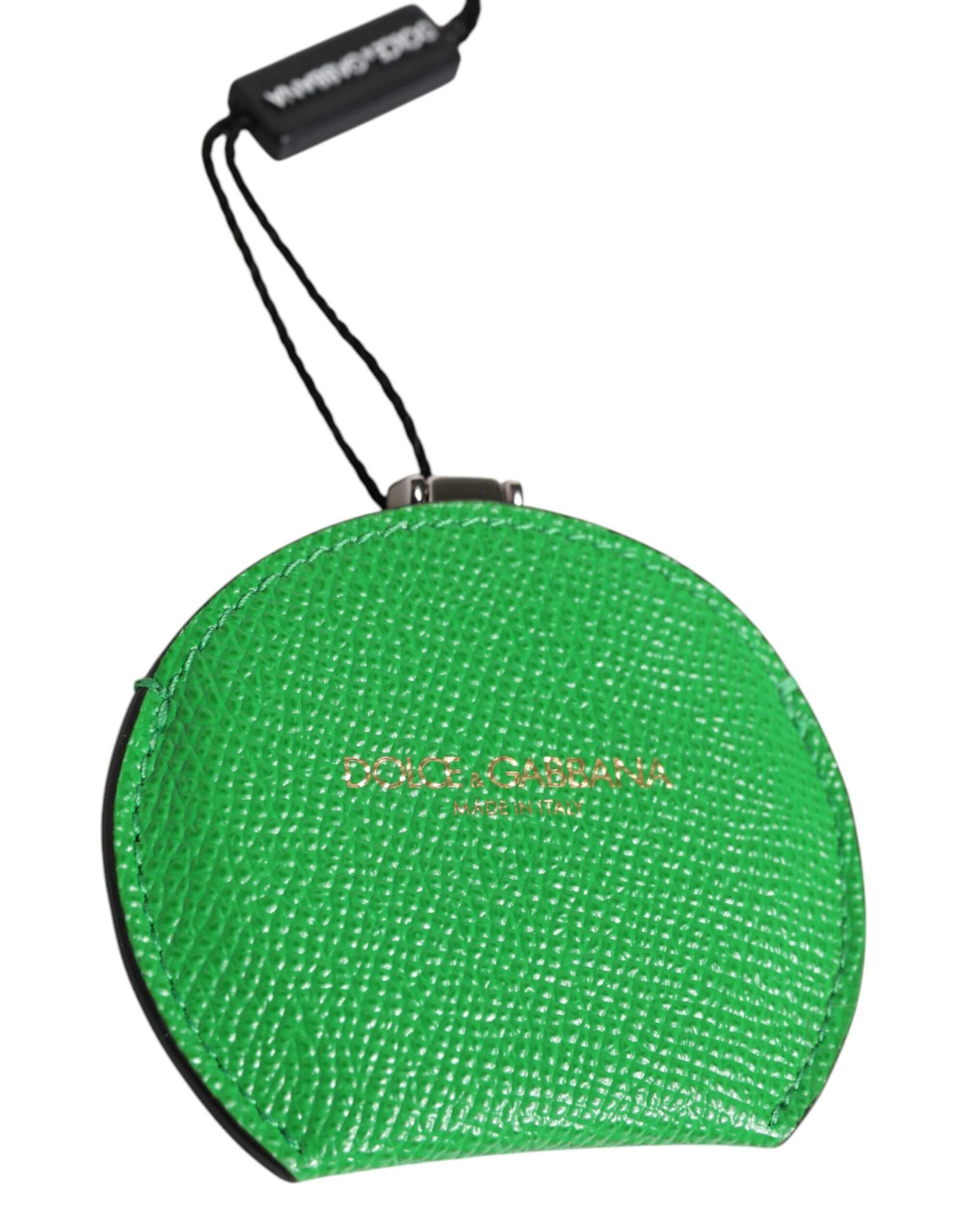 Suport pentru oglindă rotundă din piele de vițel verde Dolce & Gabbana cu logo