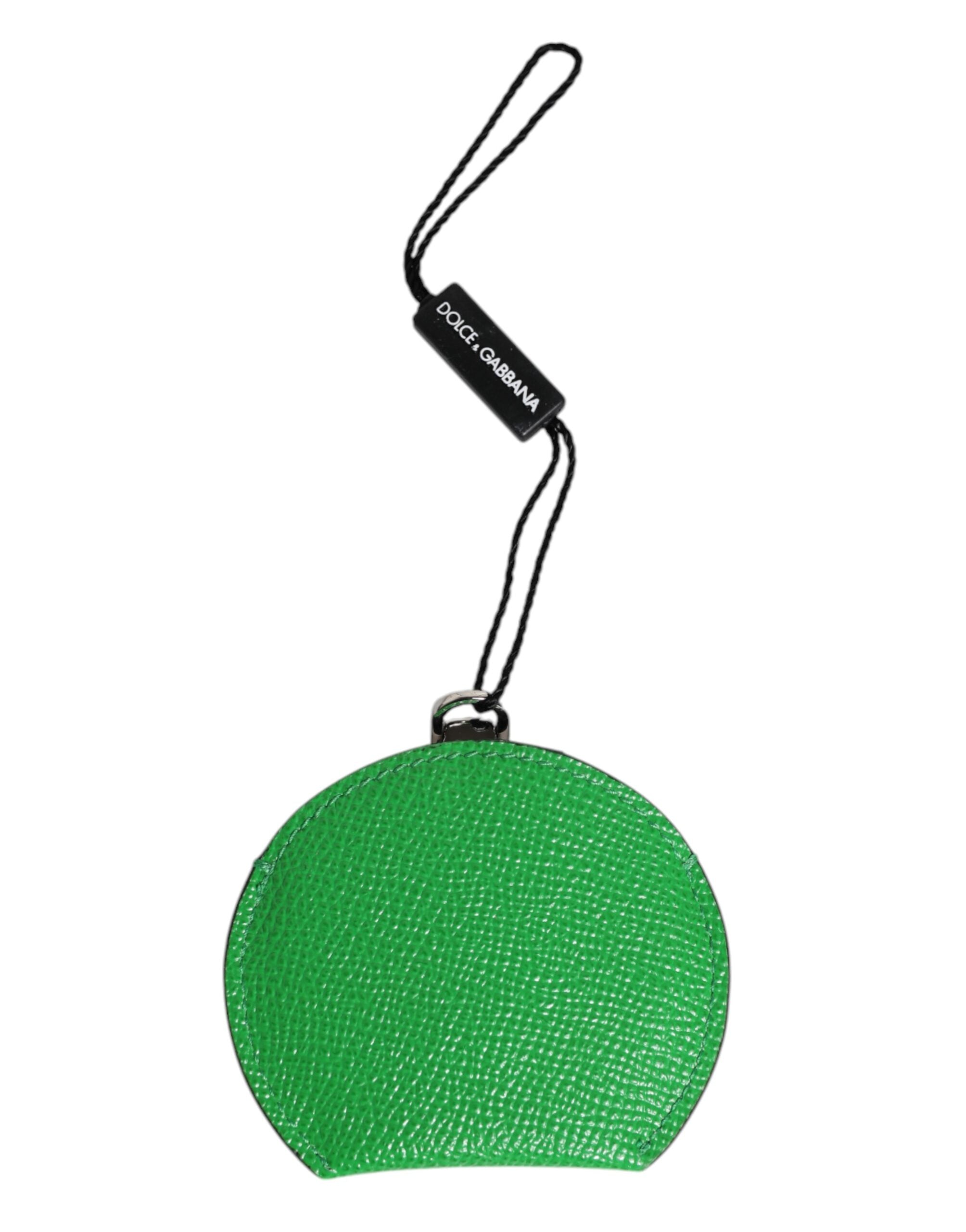 Suport pentru oglindă rotundă din piele de vițel verde Dolce & Gabbana cu logo