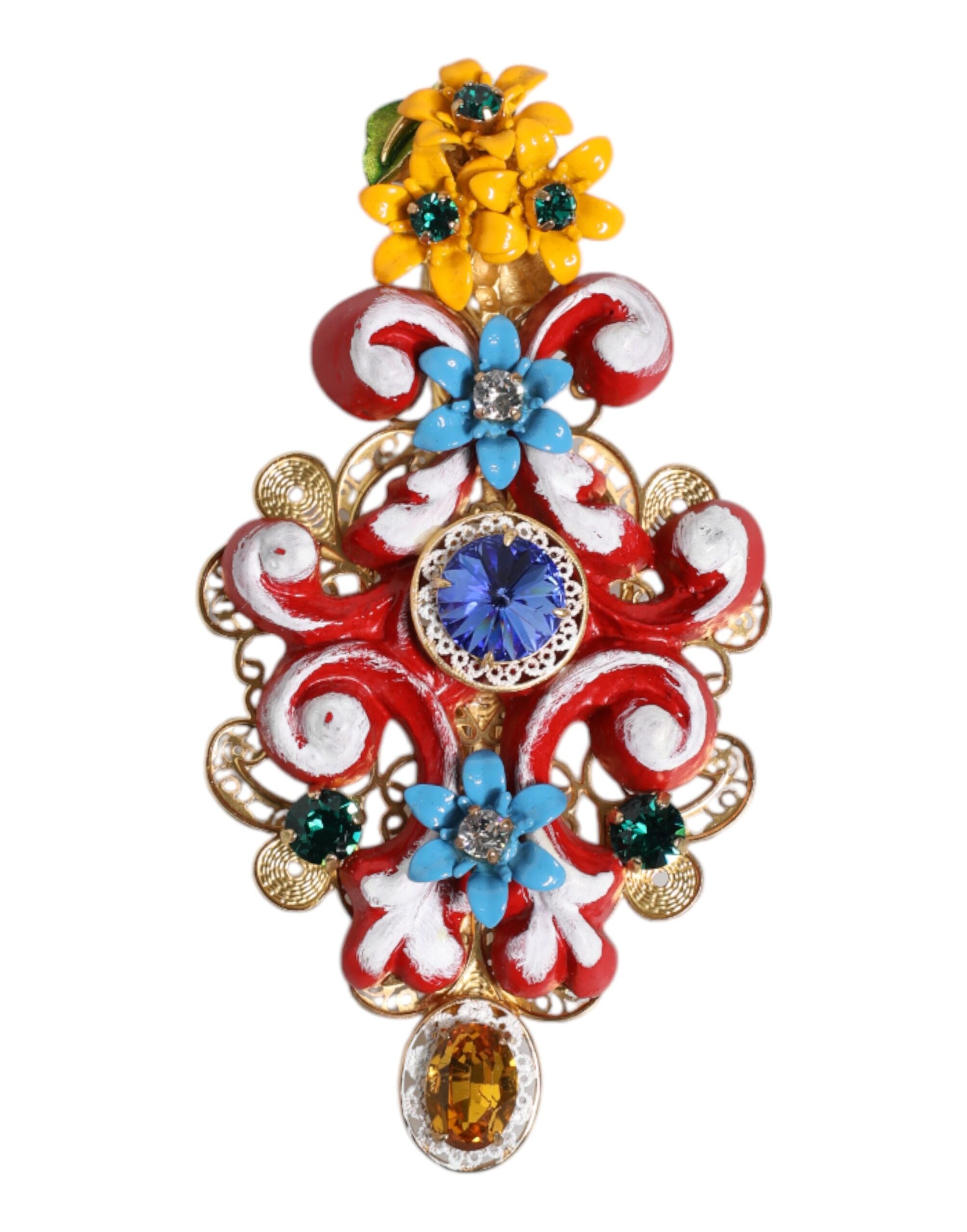Dolce & Gabbana Multicolor Spring CARRETTO Haarspange aus goldenem Messing mit Kristallen