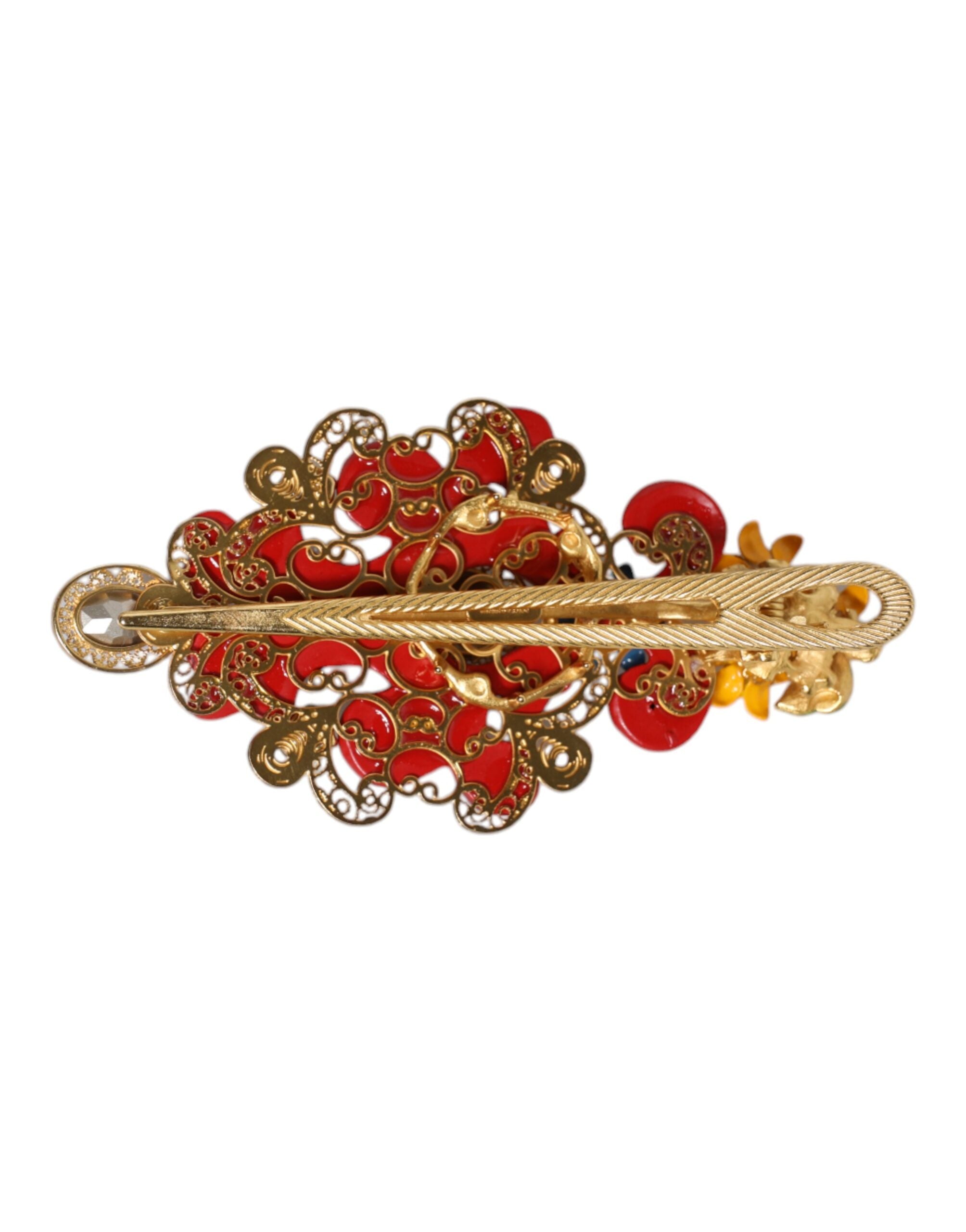 Dolce & Gabbana Multicolor Spring CARRETTO Haarspange aus goldenem Messing mit Kristallen
