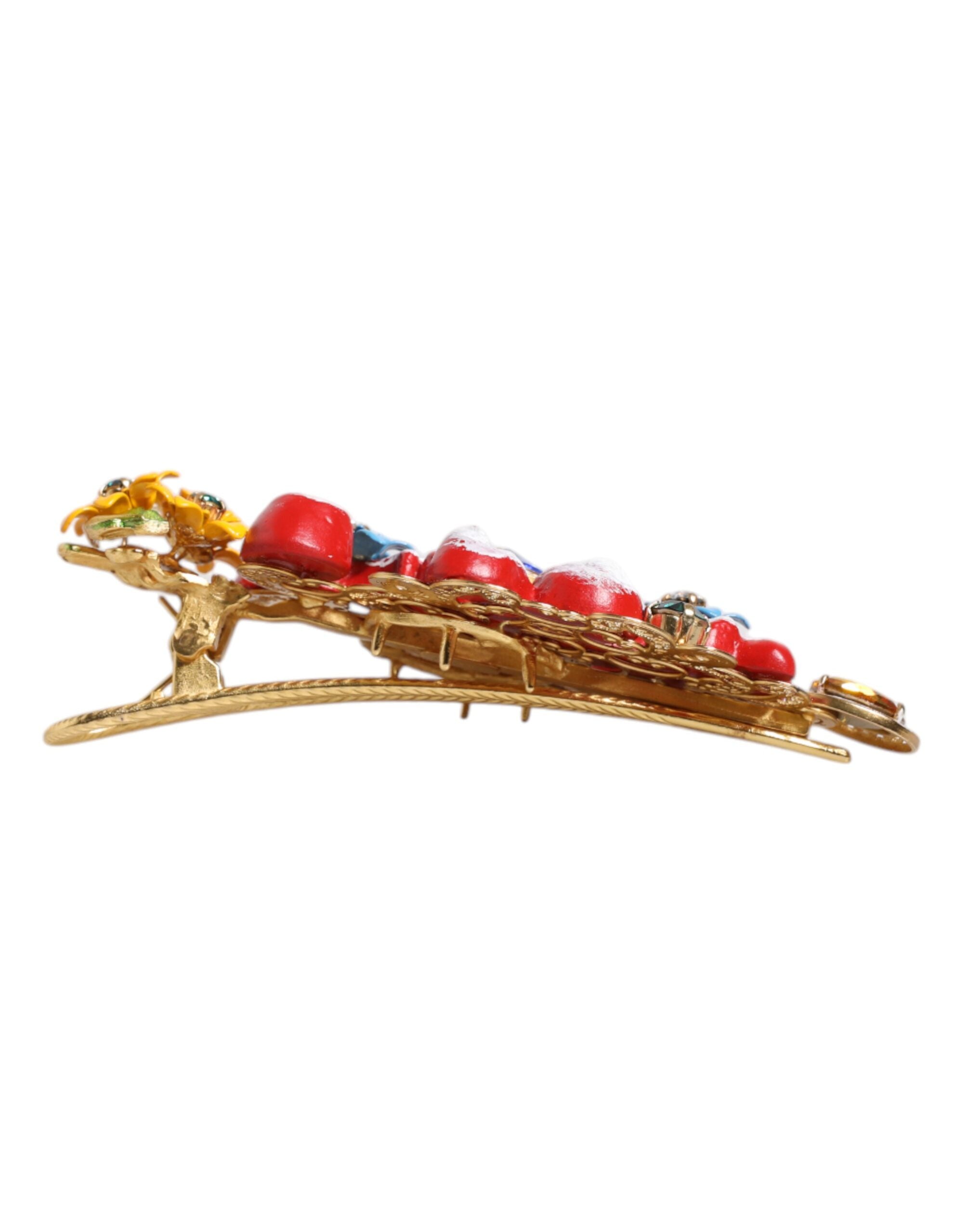 Dolce & Gabbana Multicolor Spring CARRETTO Haarspange aus goldenem Messing mit Kristallen
